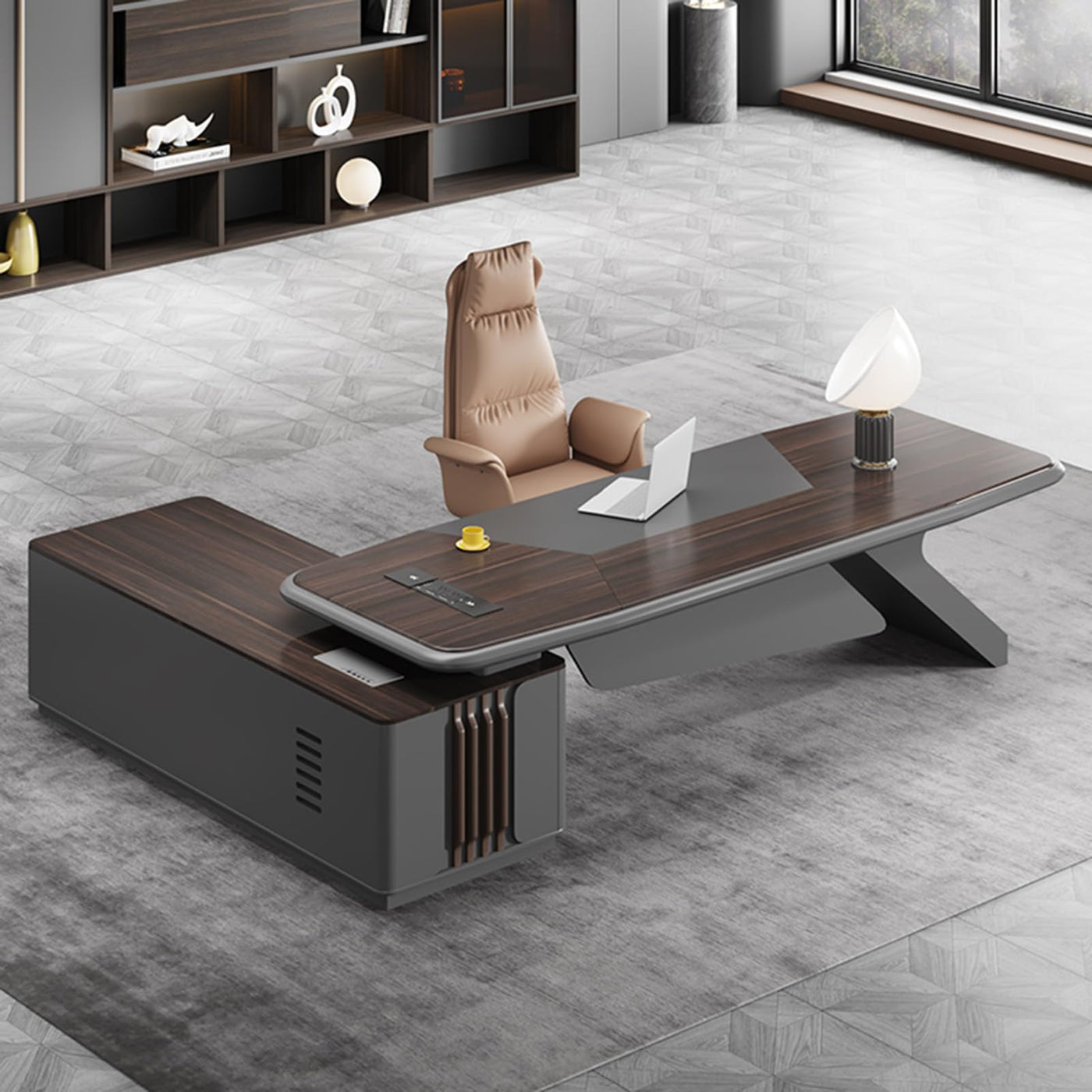 Modern Executive Desk with File Drawers