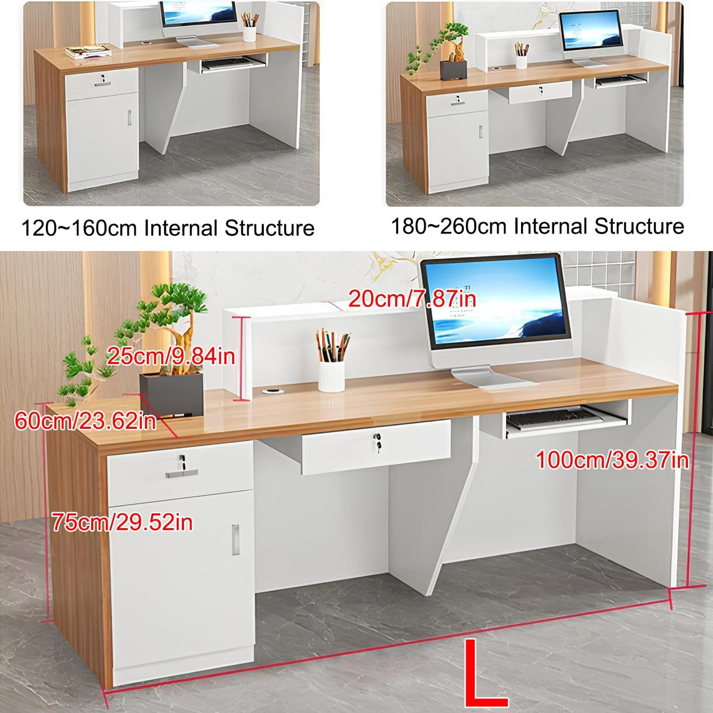 Modern Reception Desk with LED Light & Lockable Drawer