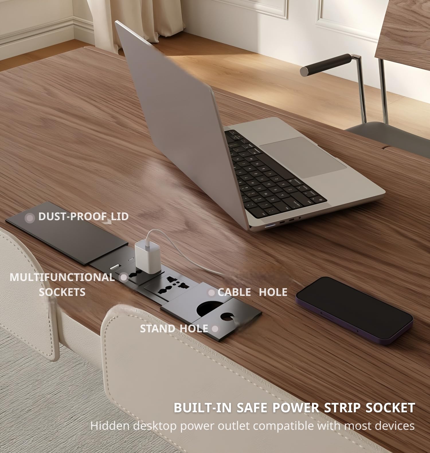 Executive Desk with Cable Management & Steel Legs