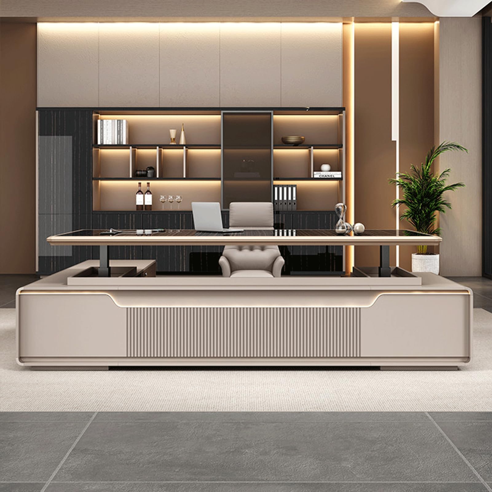 Height-Adjustable L-Shaped Executive Desk with Storage Shelf