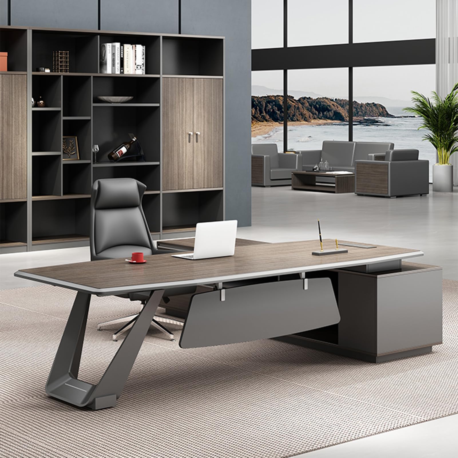 Minimalist L-Shaped Executive Desk with Cabinet
