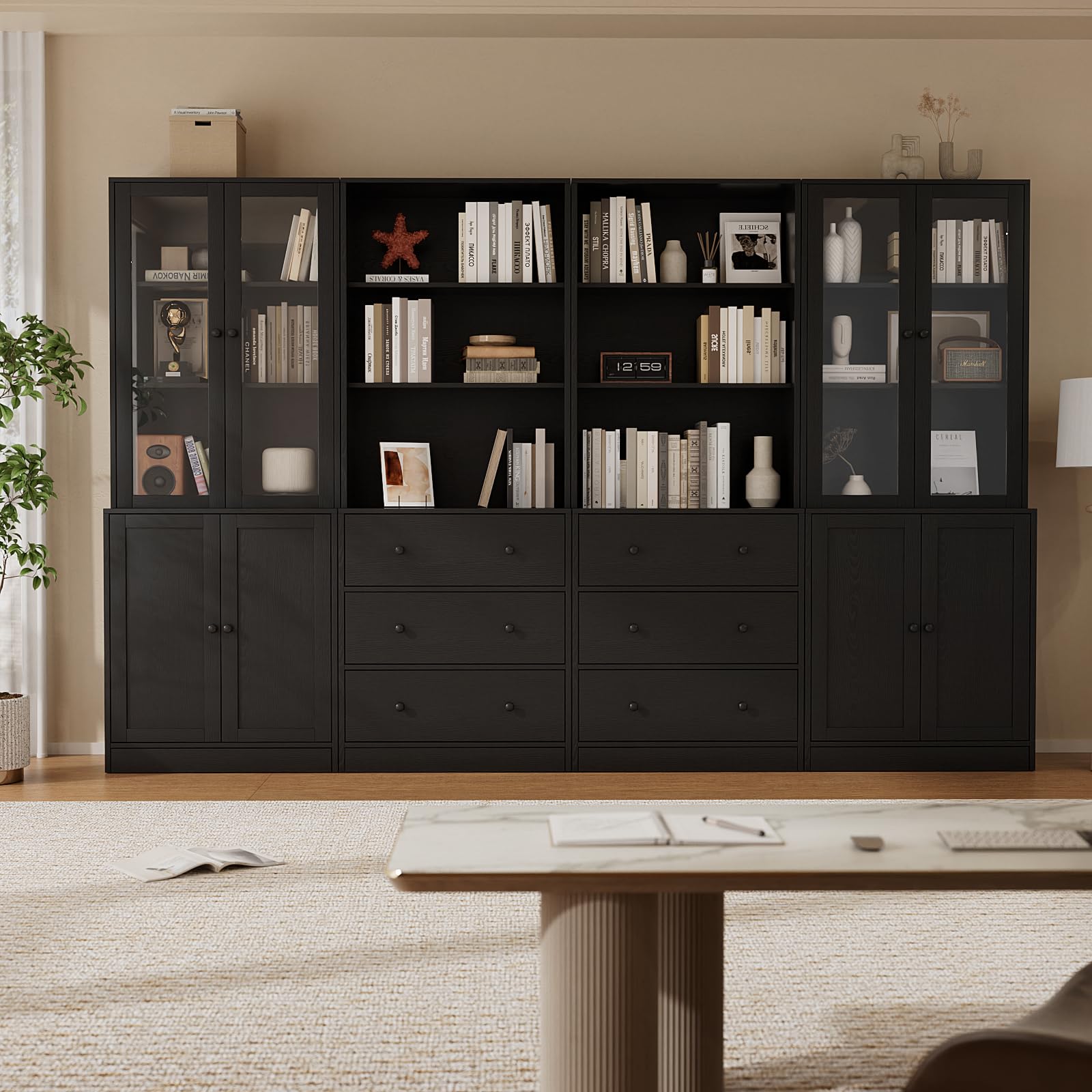 71" Bookshelf with Drawers & Glass Doors