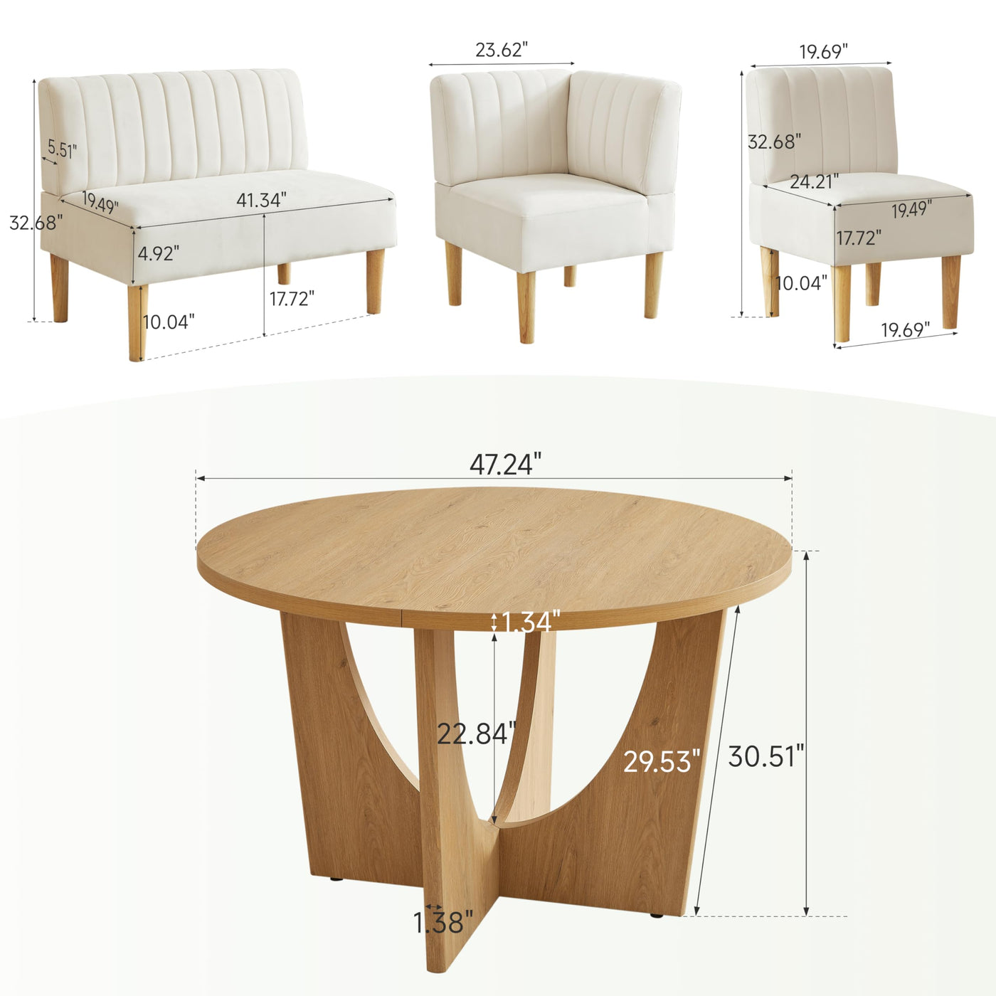 47" Round Farmhouse Dining Table Set for 4