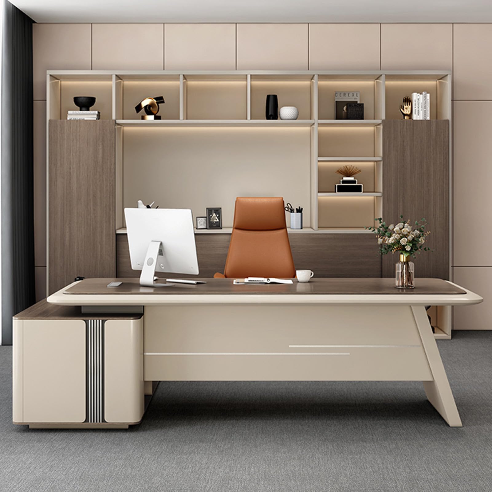 L-Shaped Executive Desk with File Cabinet