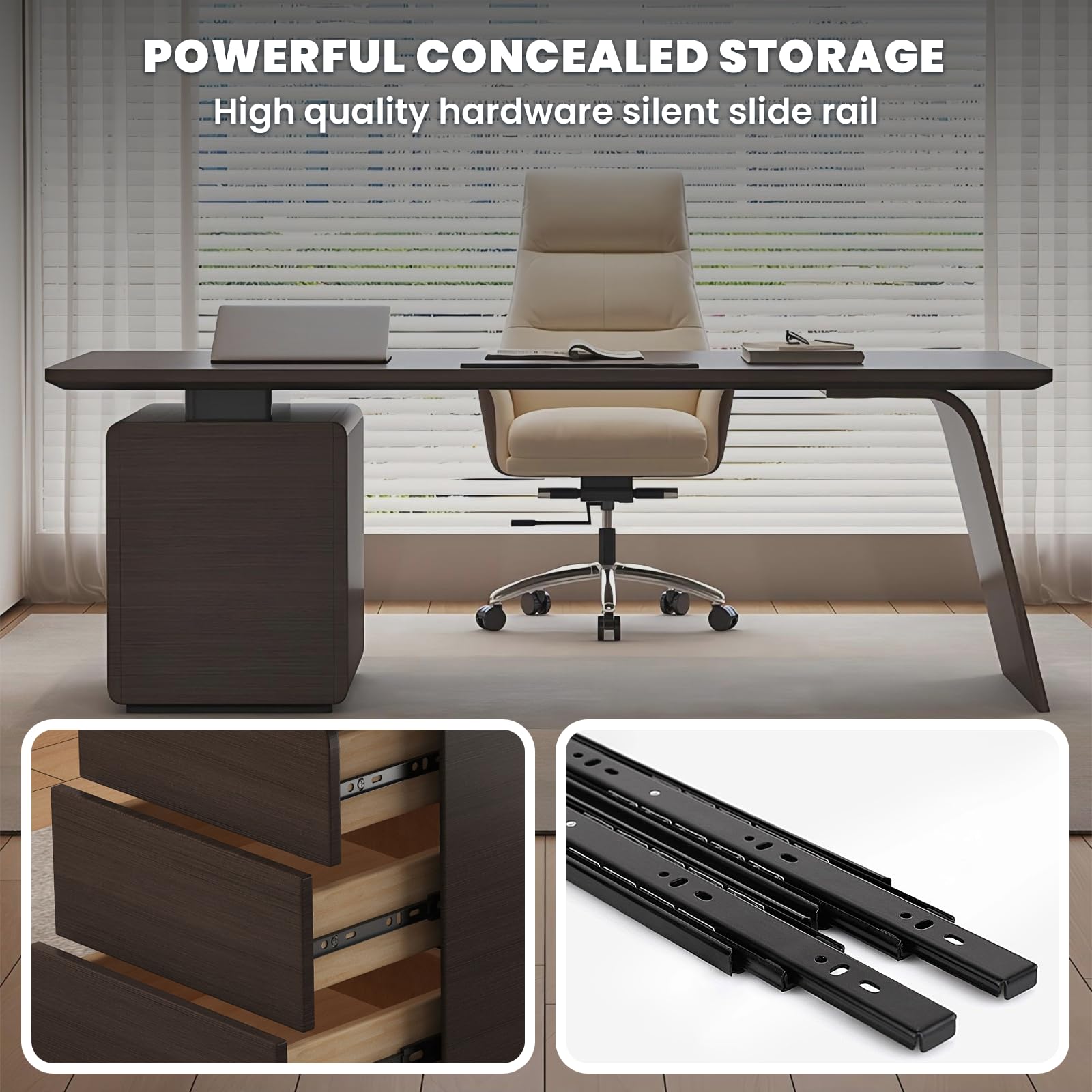 Modern Office Desk with Storage Cabinet & Power Outlets