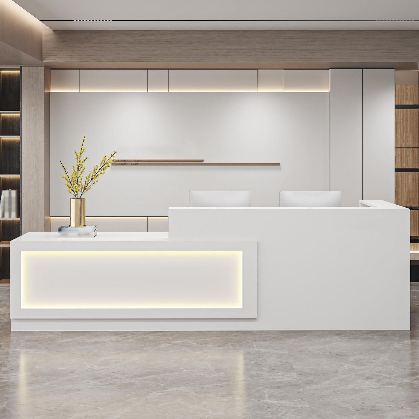 Modern Reception Desk with LED Light & Lockable Drawer