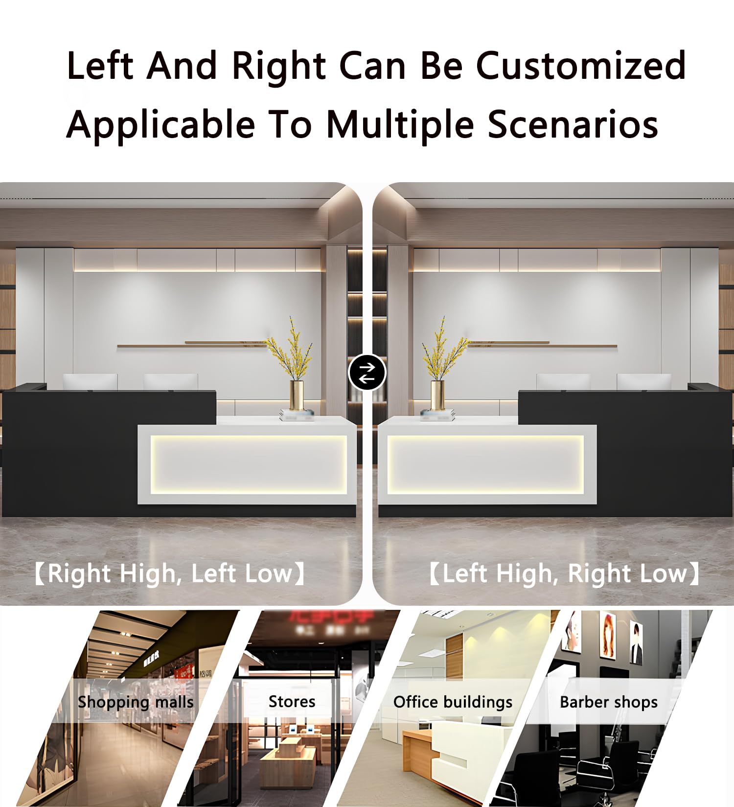 Modern Reception Desk with LED Light & Lockable Drawer