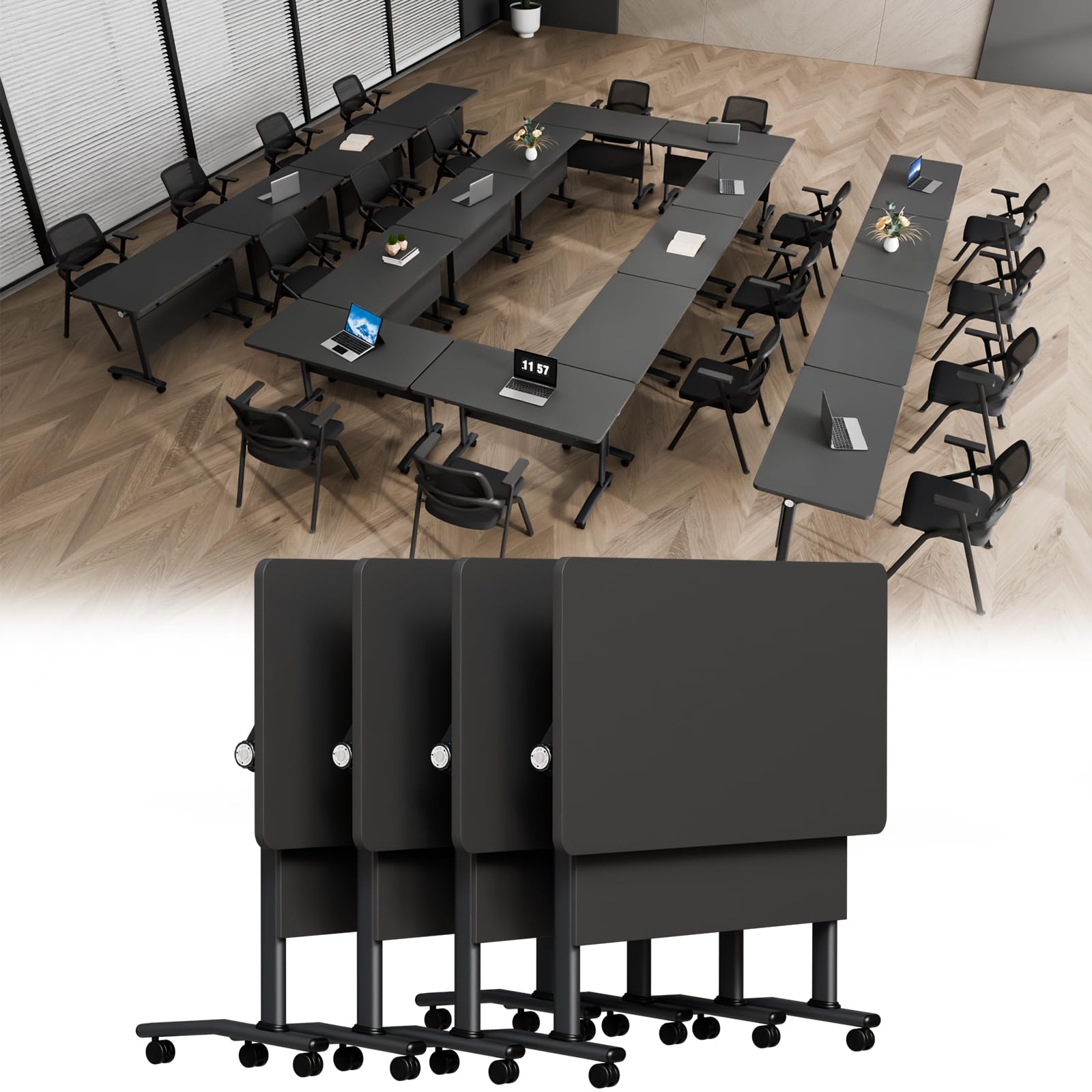 Mobile Folding Conference Table Set for 10–14 People