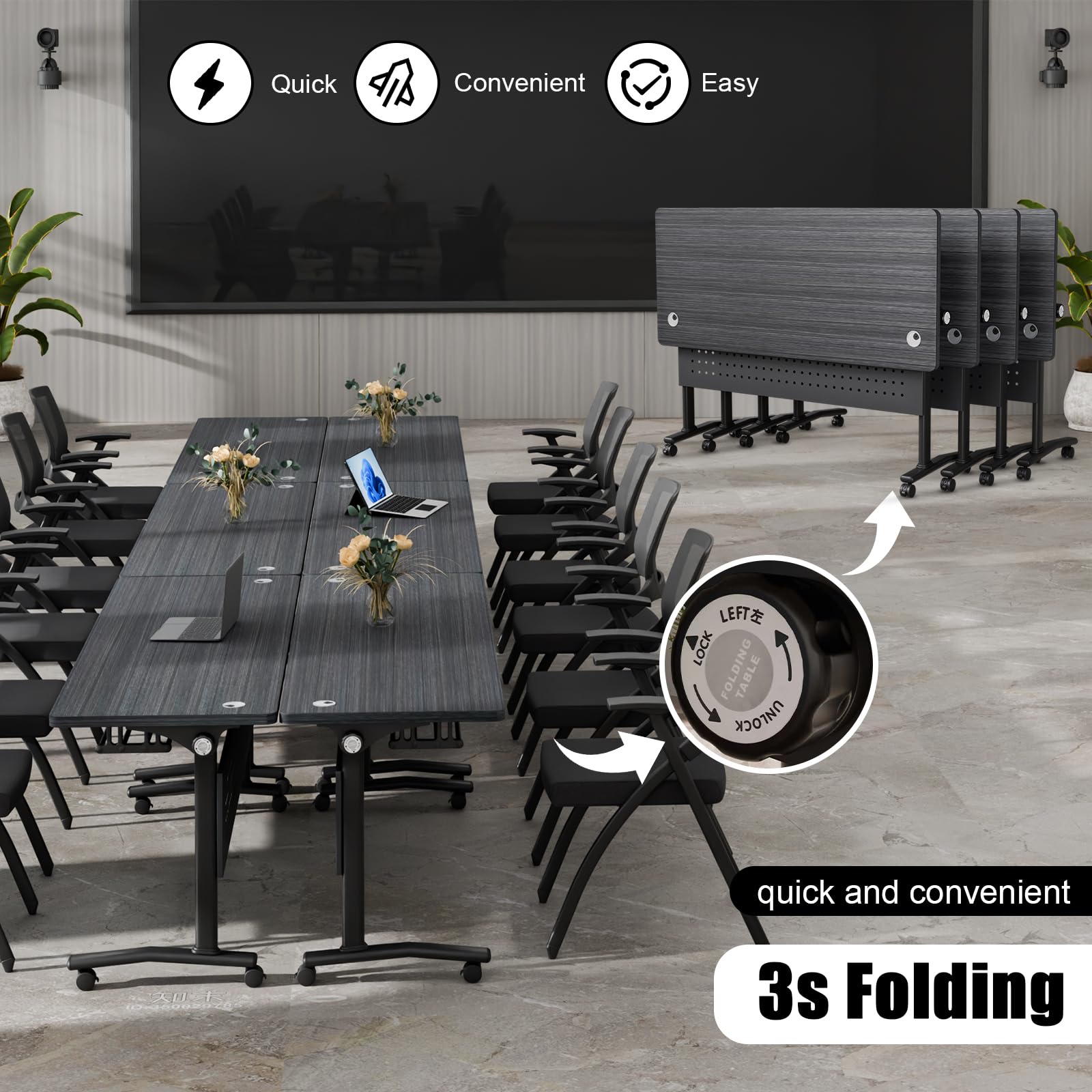 Folding Conference Table with Wheels & Cable Grommets