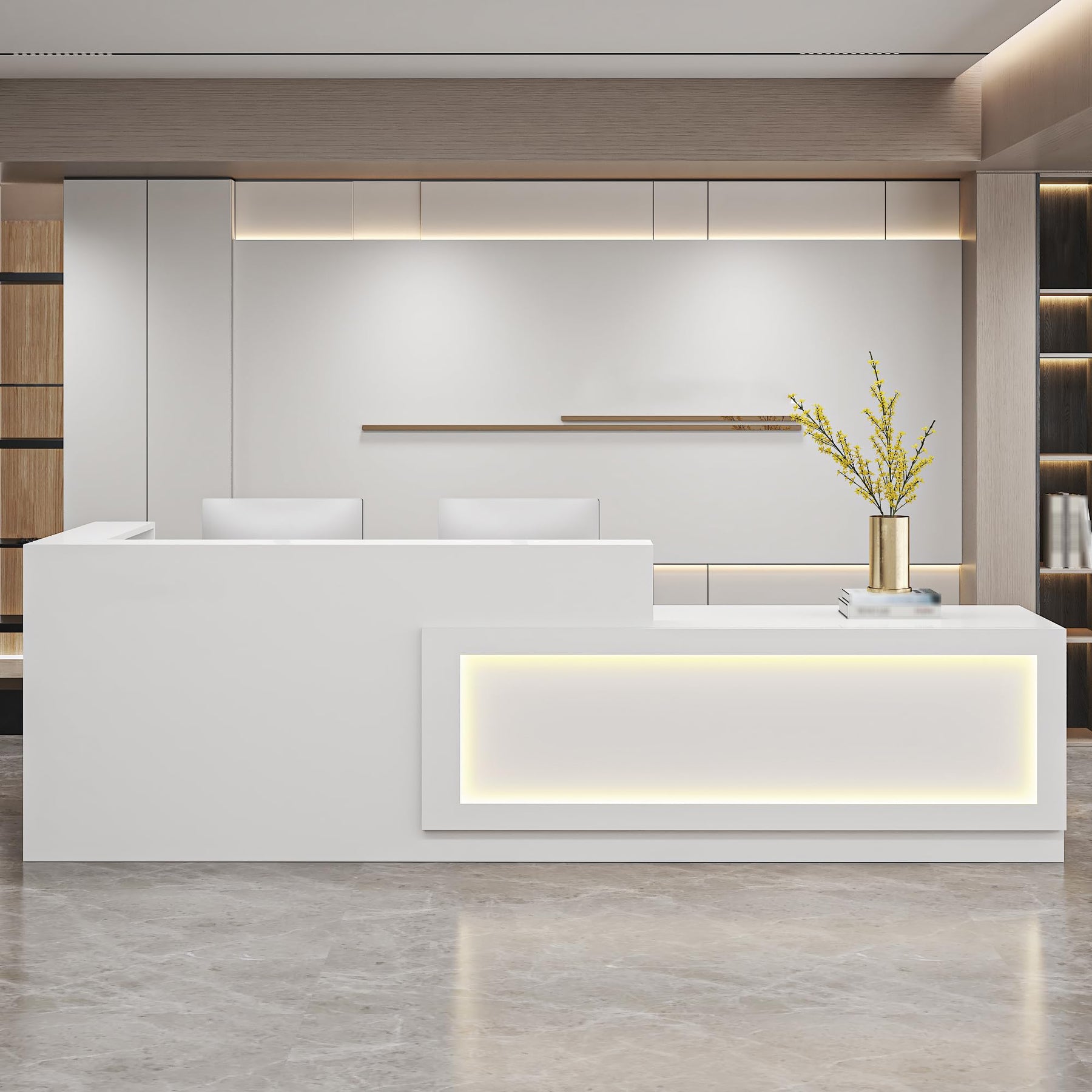 Modern Reception Desk with LED Light & Lockable Drawer