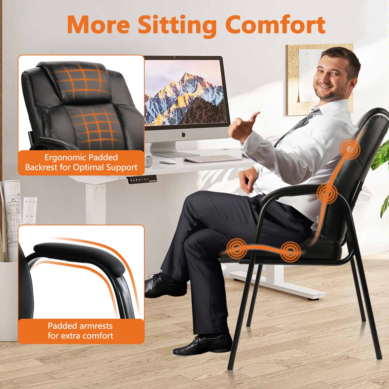 CLATINA Big & Tall 400 lb. Leather Reception Chairs Guest Chair