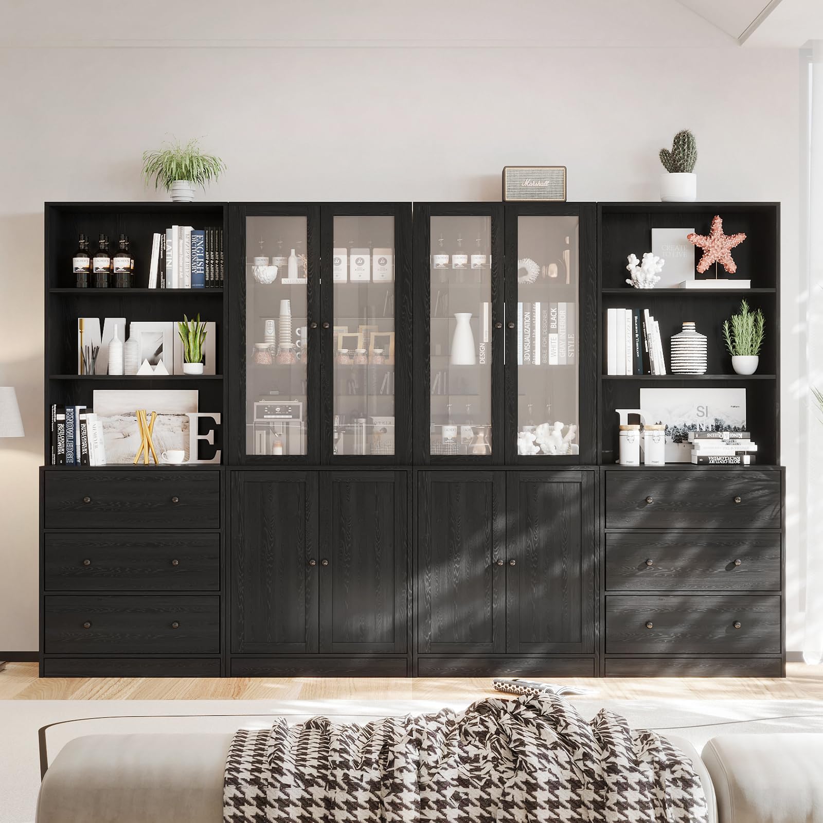 File Cabinet with Bookshelf & Glass Doors