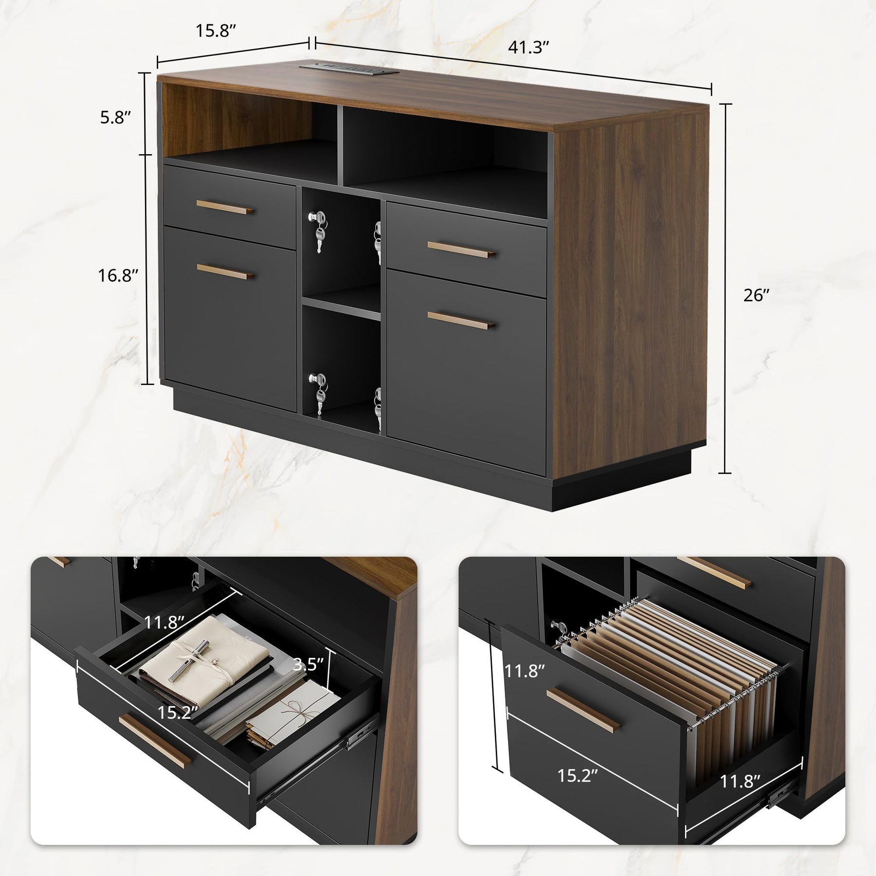 4-Drawer File Cabinet with Lock & Power Outlet