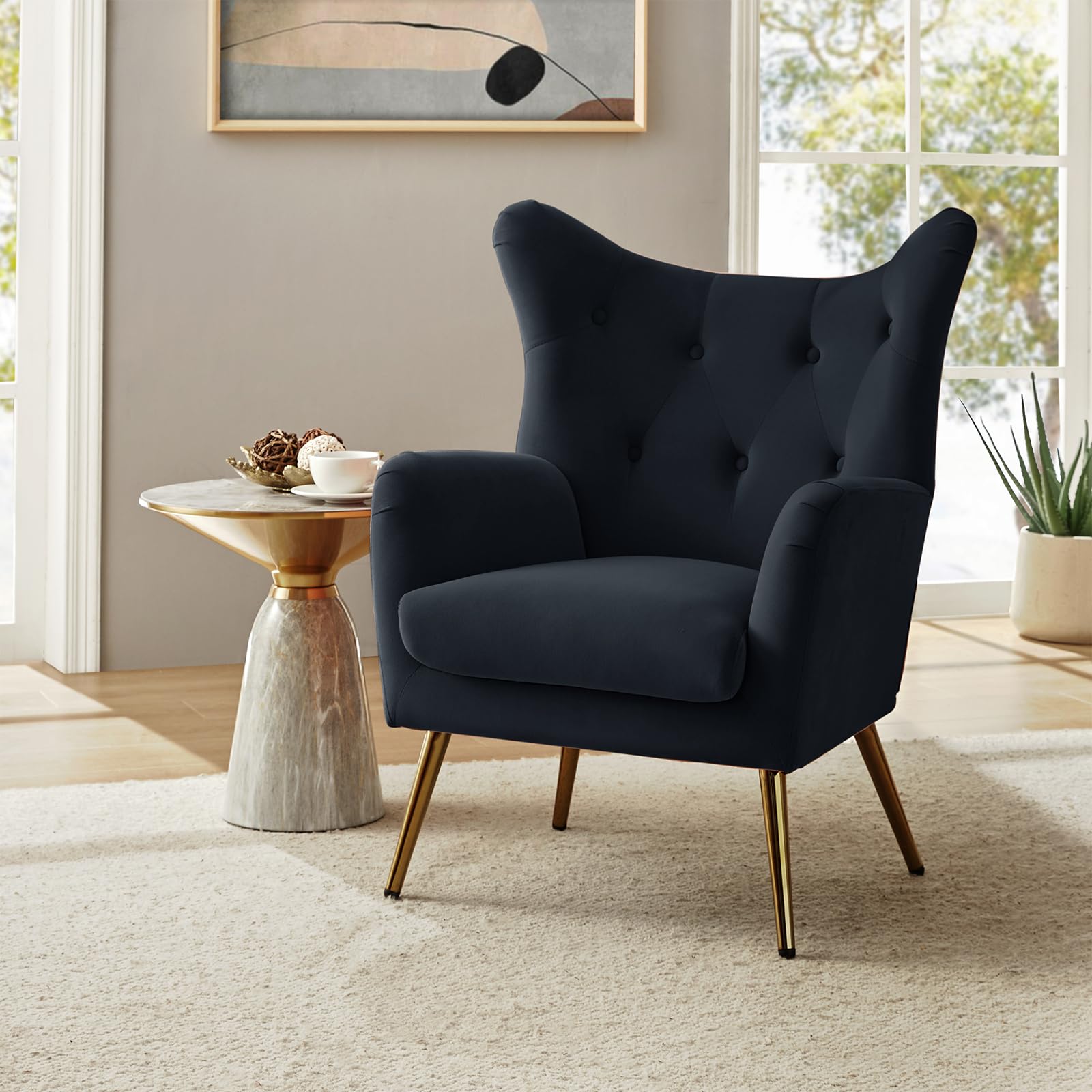 Velvet Wingback Accent Chair with Gold Legs