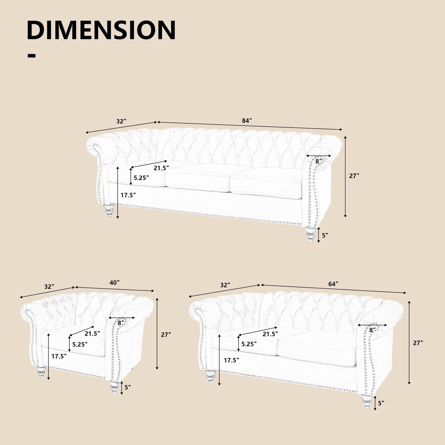 Chesterfield Sofa & Chair Living Room Set