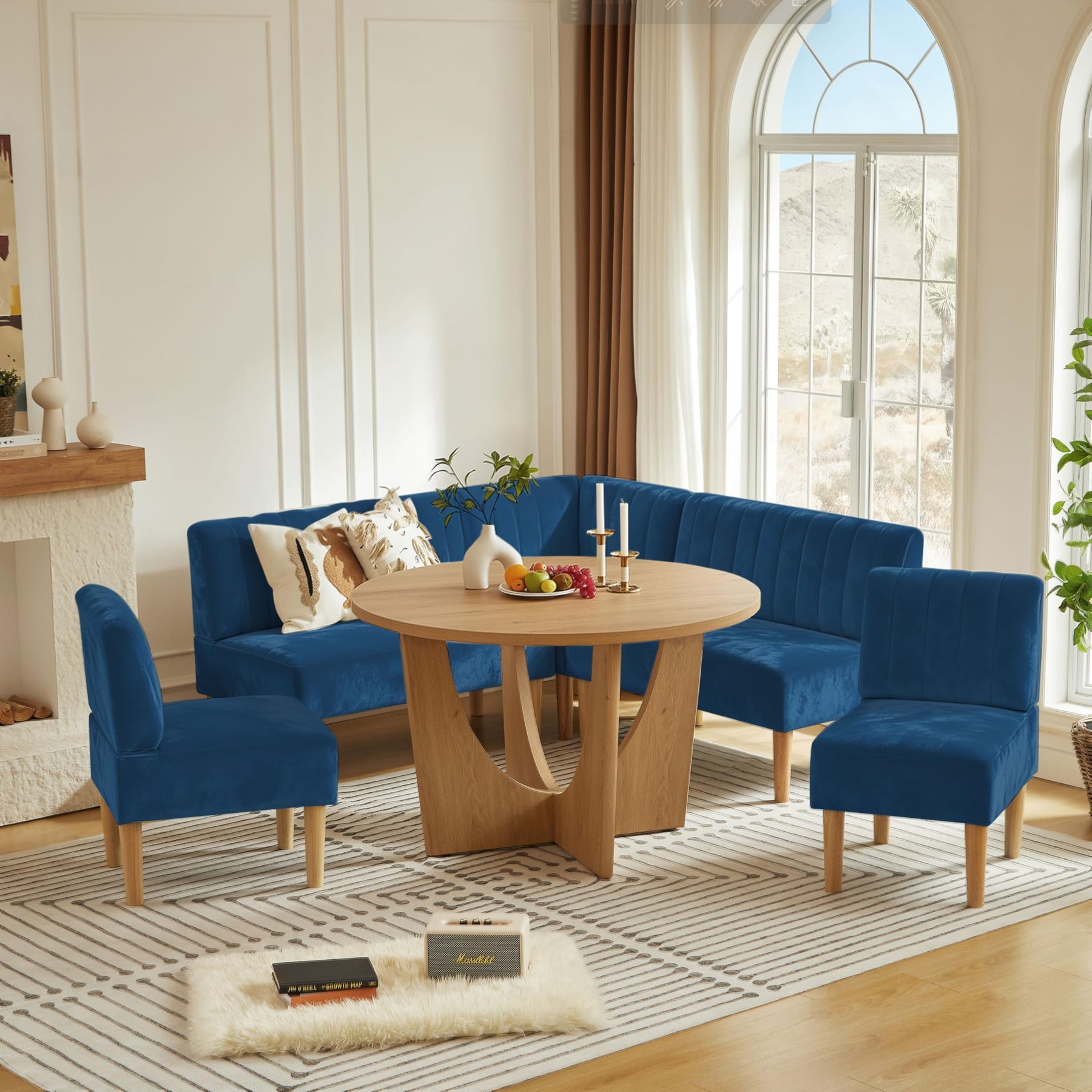 47" Round Farmhouse Dining Table Set for 4