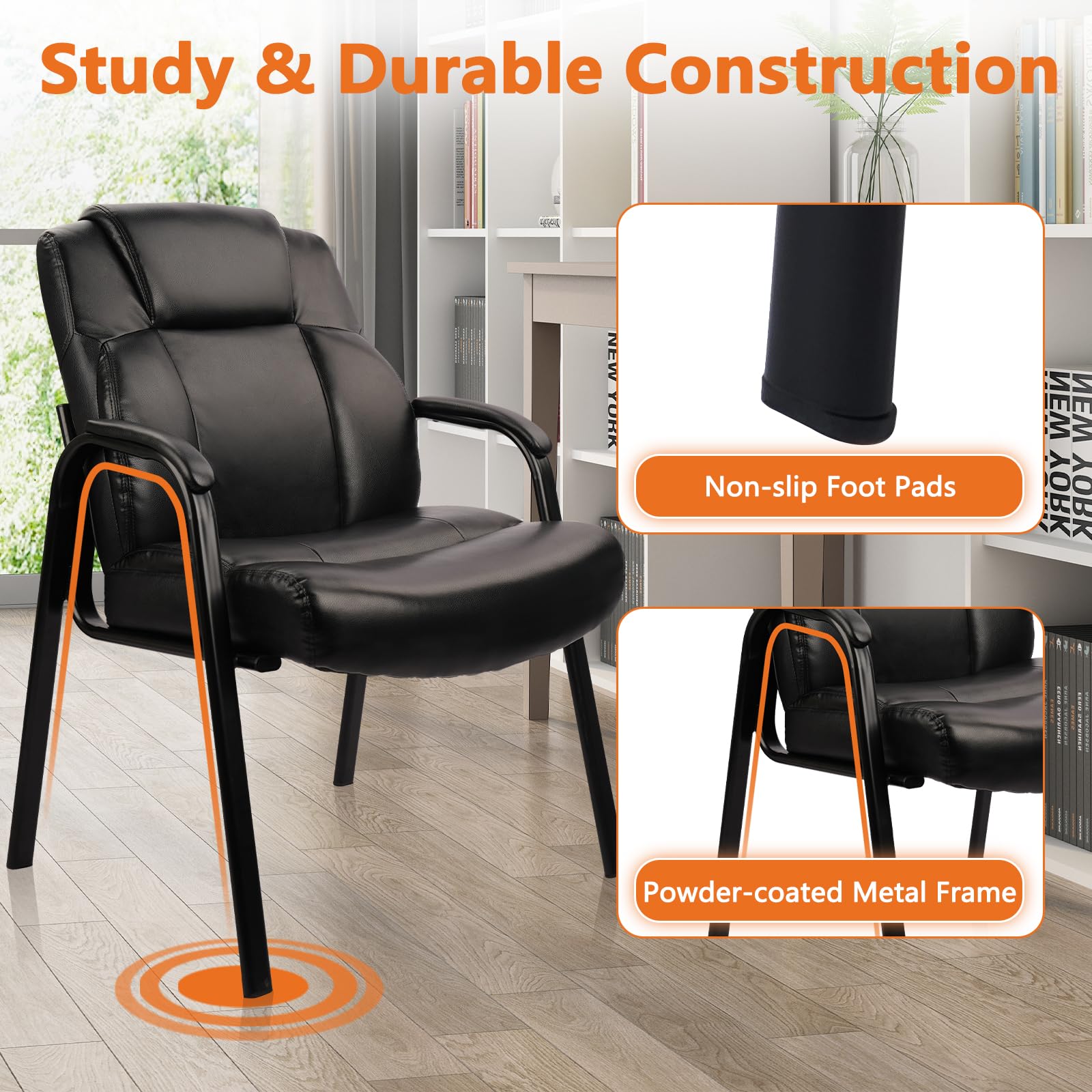 CLATINA Big & Tall 400 lb. Leather Reception Chairs Guest Chair
