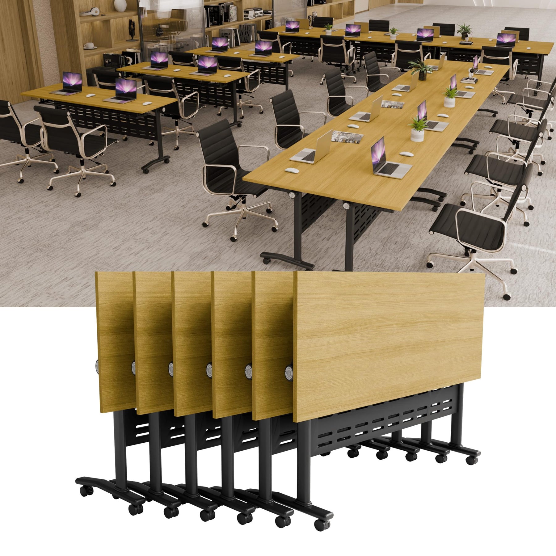 Folding Conference Table with Wheels & Cable Grommets