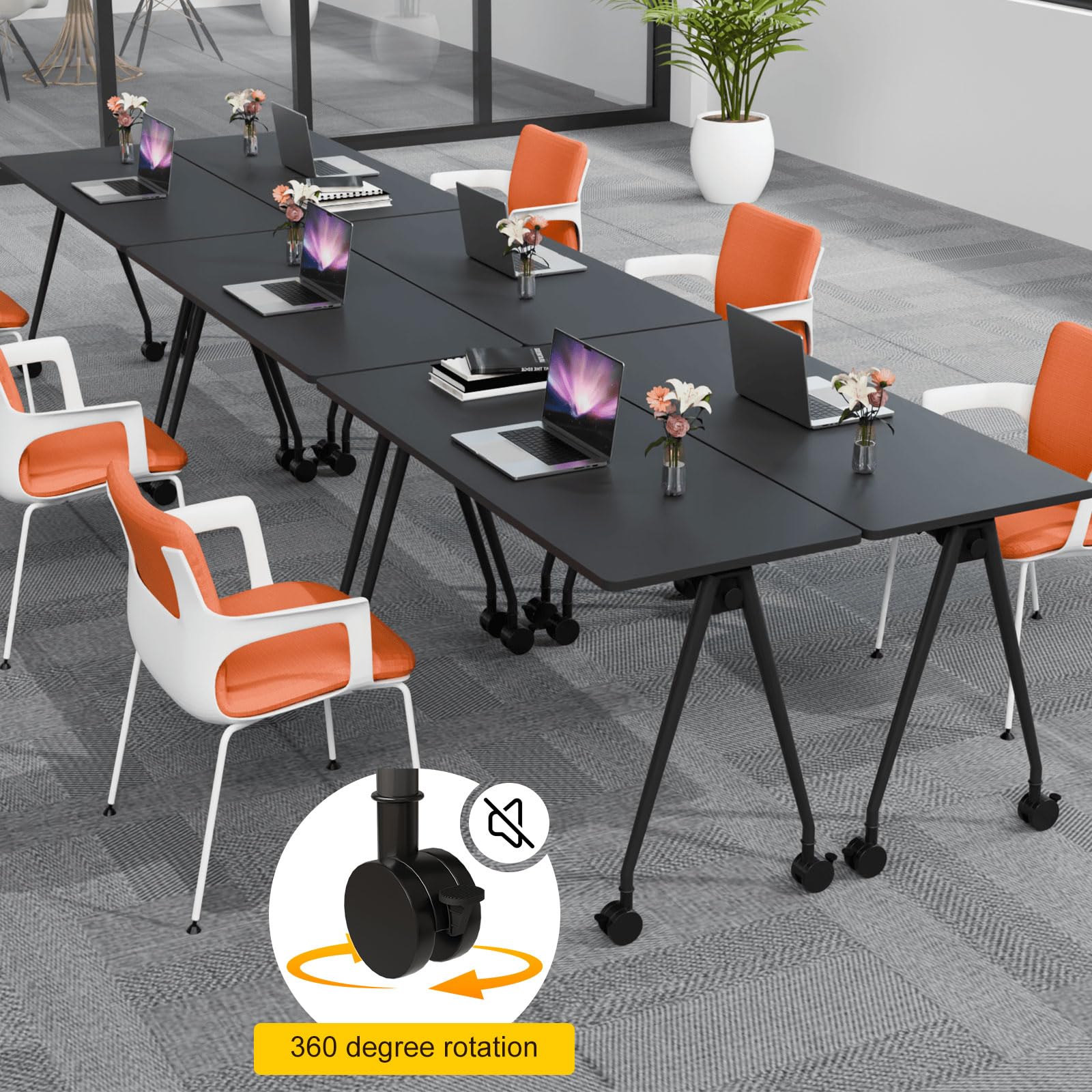 Foldable Conference Table with Wheels for 2–16 People