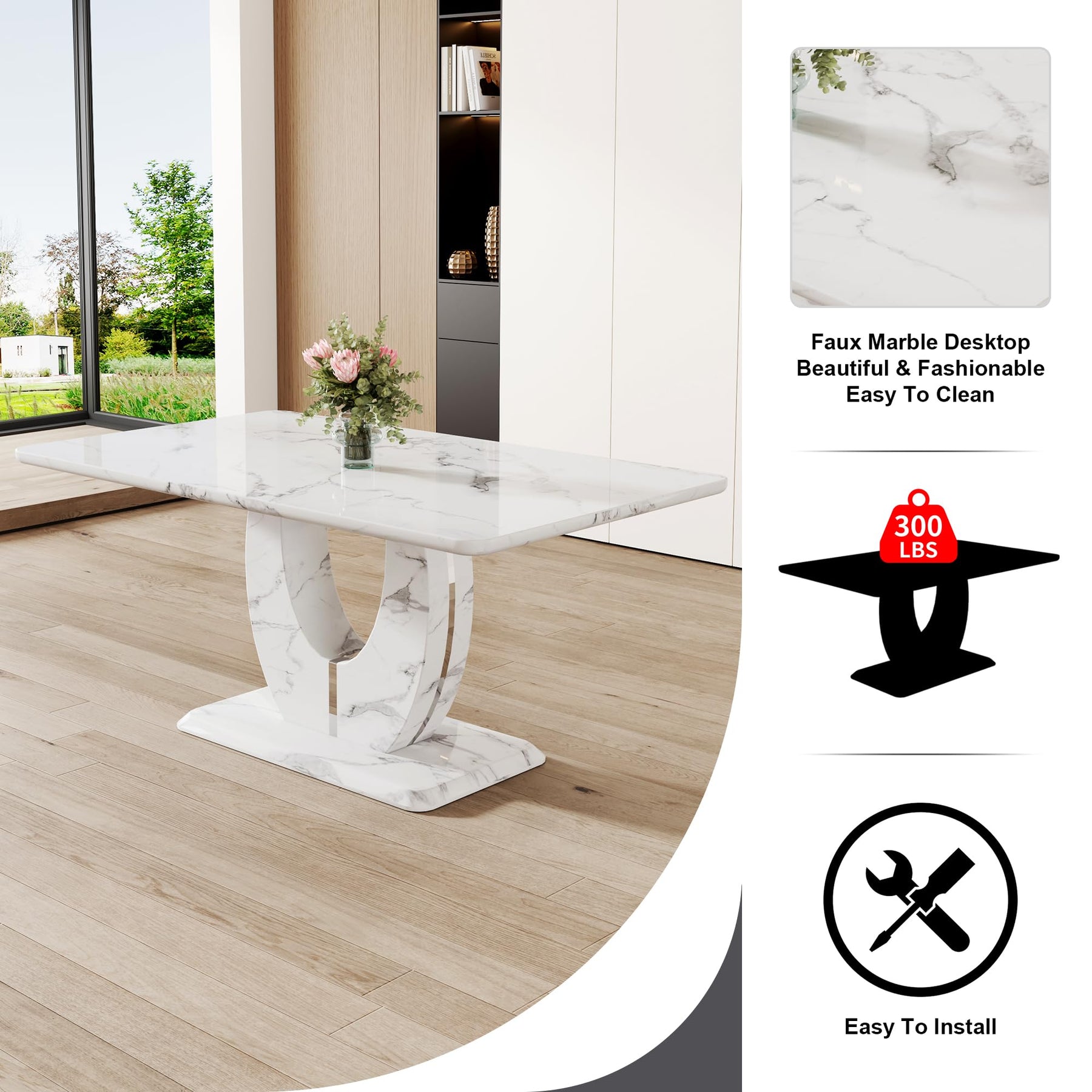 7-Piece Dining Table Set with Faux Marble Table & 6 Chairs