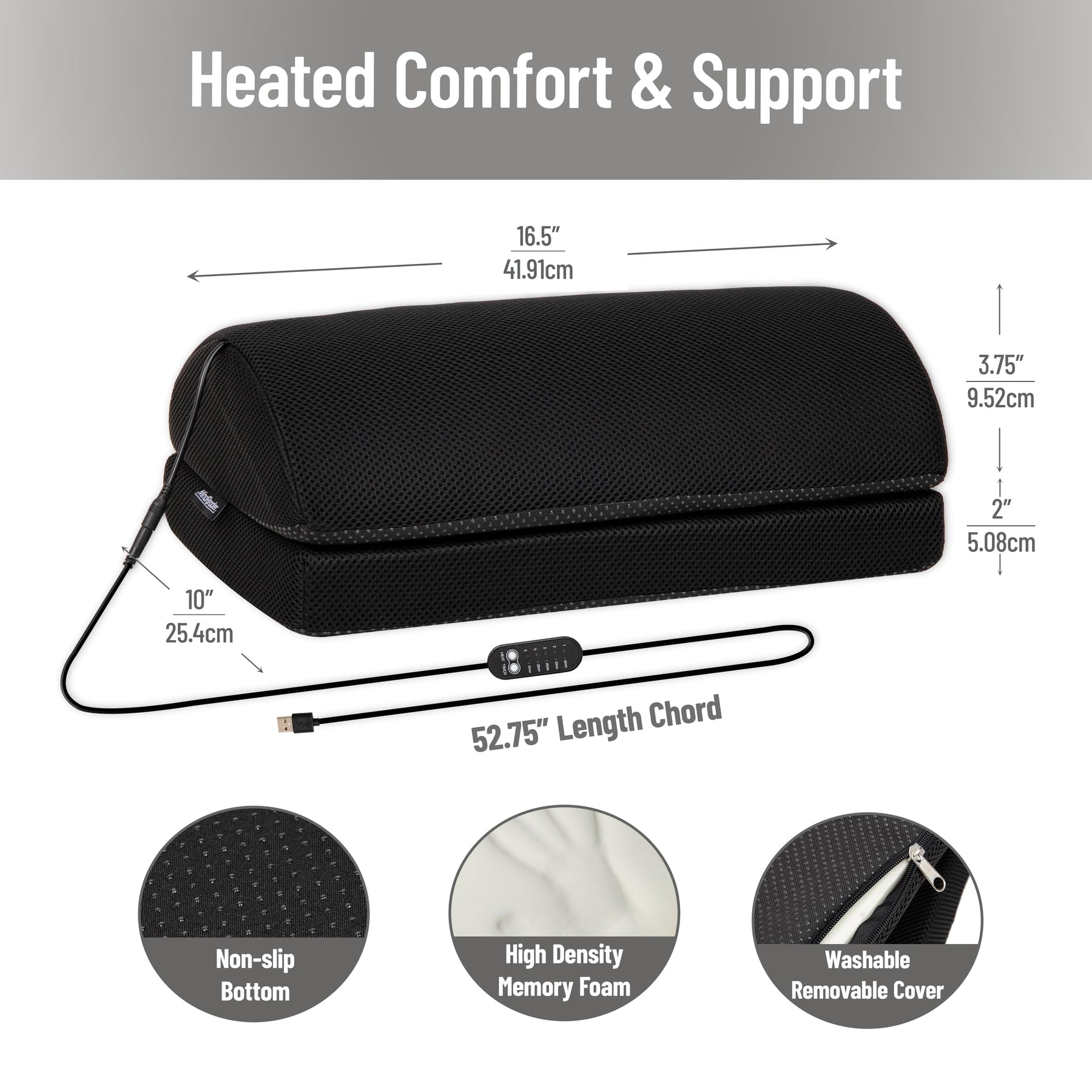Heated Memory Foam Footrest with Adjustable Height