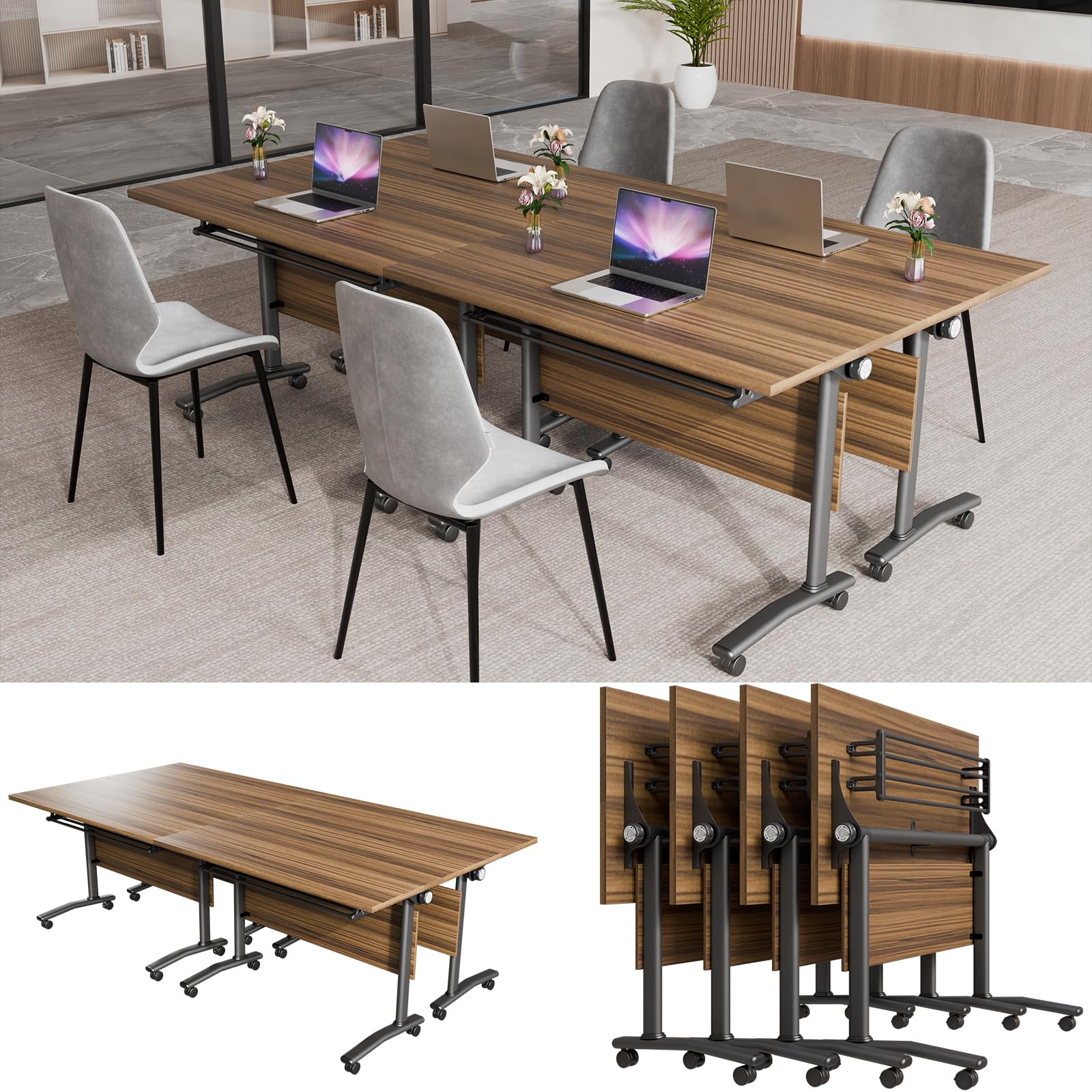 Mobile Folding Conference Table with Flip Top