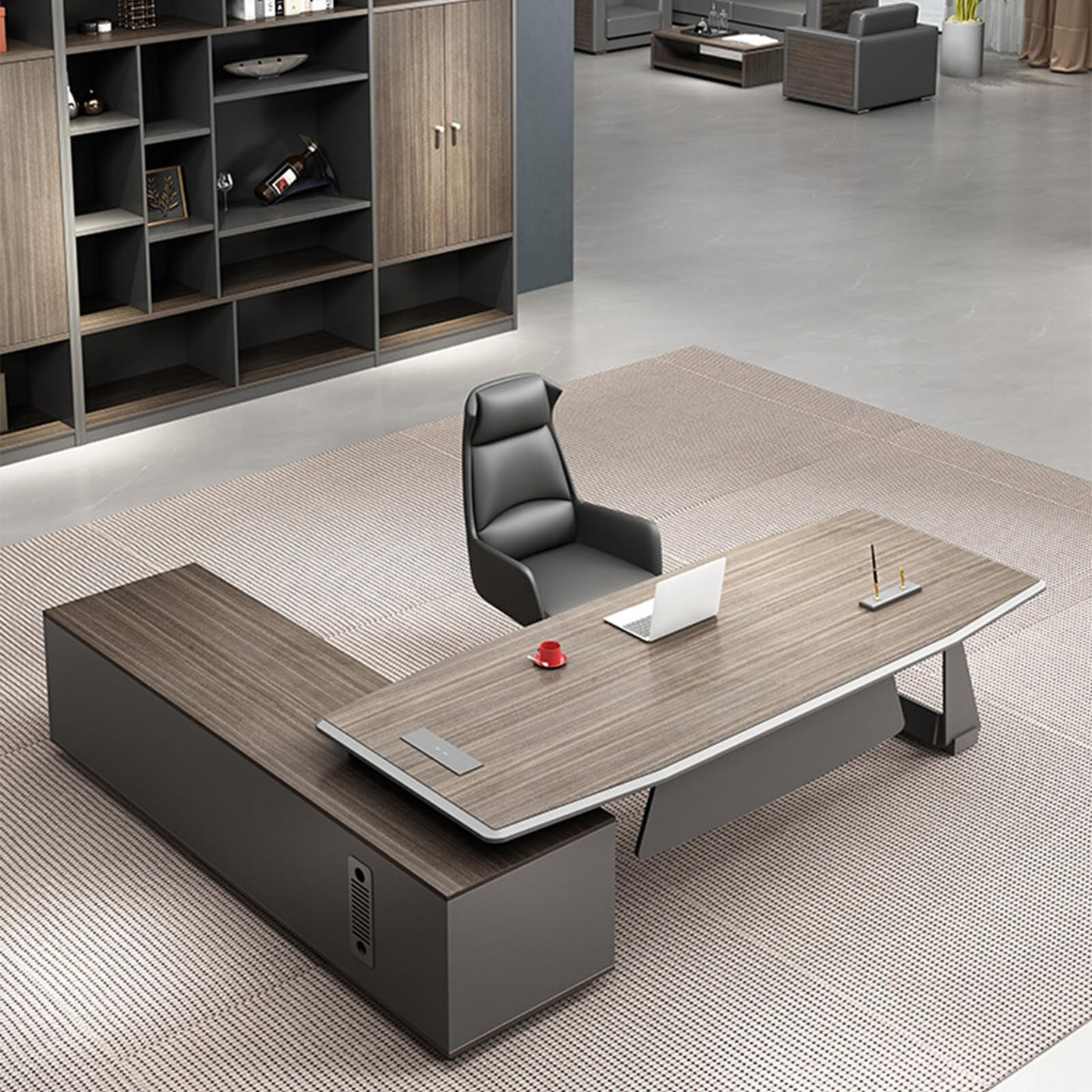 Minimalist L-Shaped Executive Desk with Cabinet