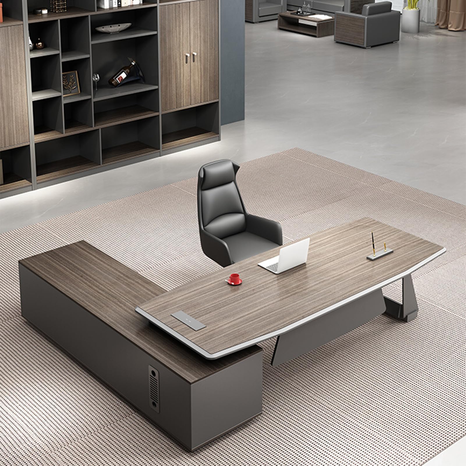 Minimalist L-Shaped Executive Desk with Cabinet