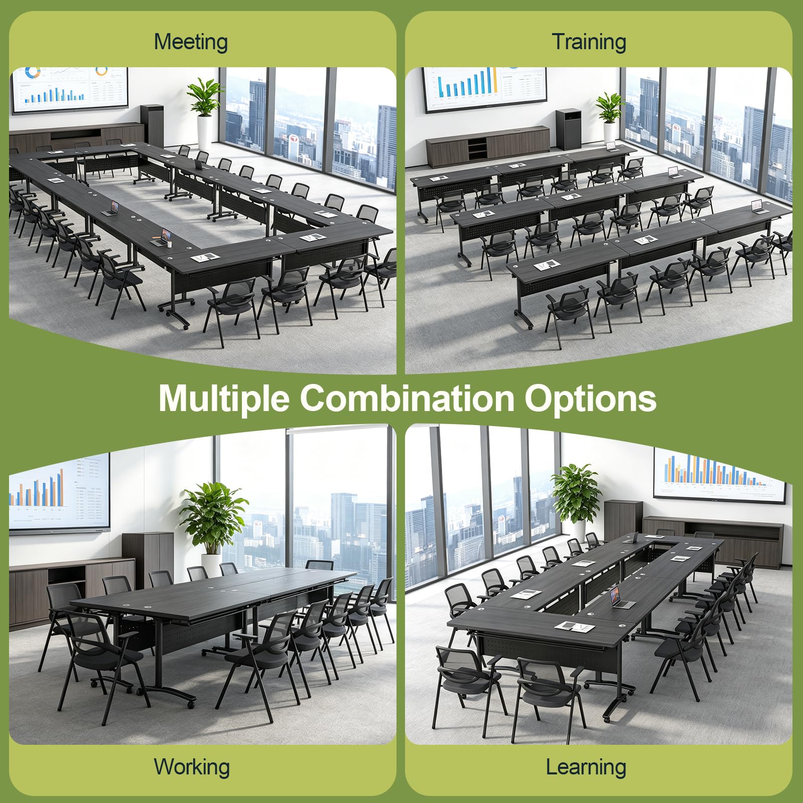 Mobile Folding Conference Table Set for 10–14 People
