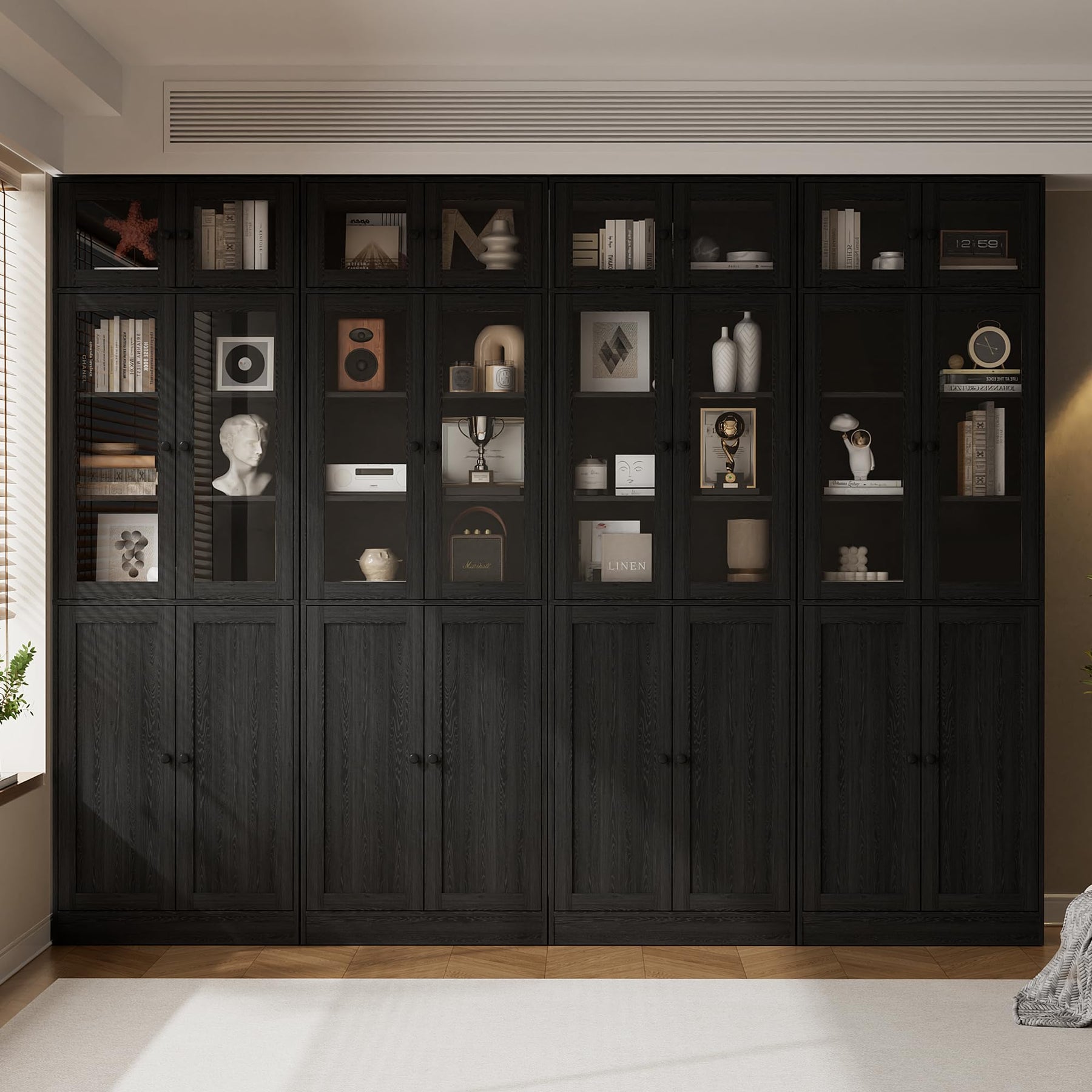 85.5" Bookcase Set with Glass Doors (4-Piece)