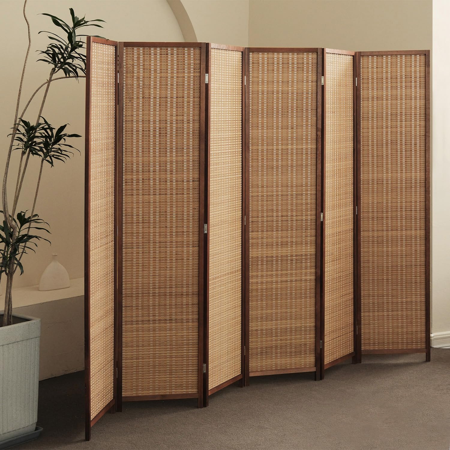 Furnnylane Panel Room Divider and Folding Screen, Bamboo Room Separator