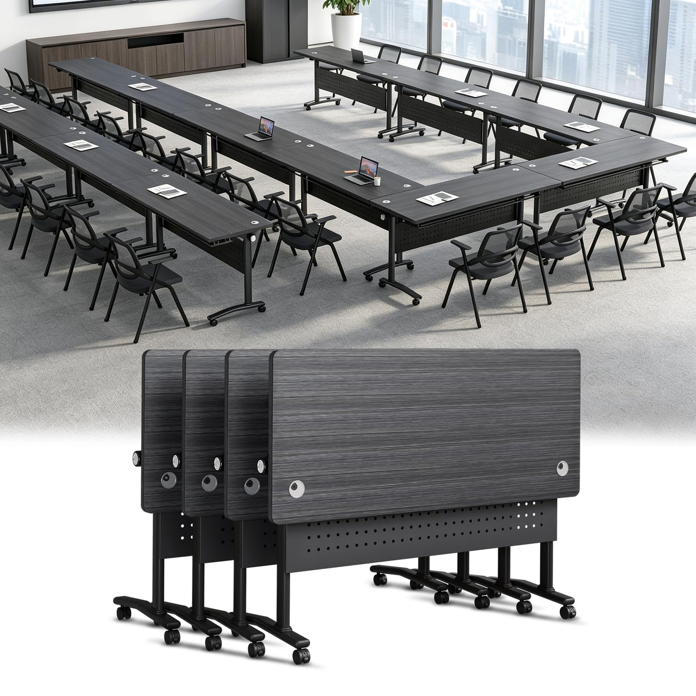 Mobile Folding Conference Table Set for 10–14 People