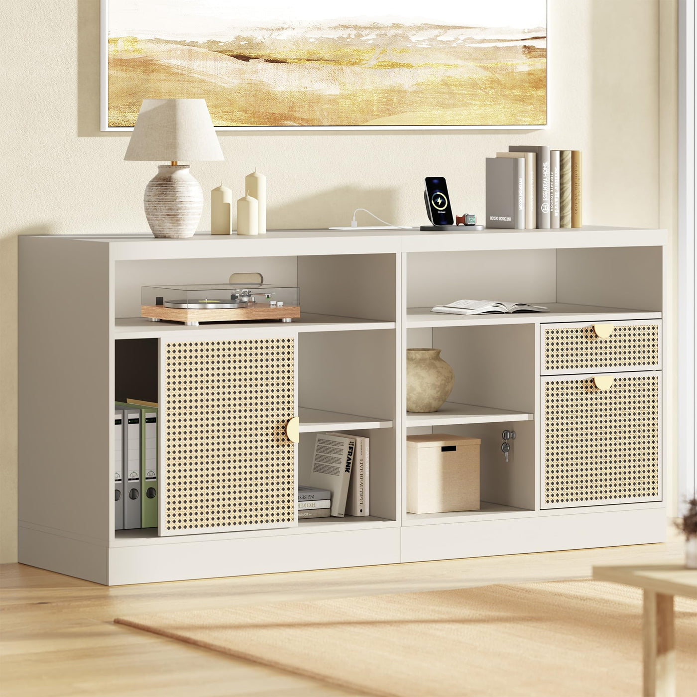 63" Lateral File Cabinet with Lock & Sliding Door