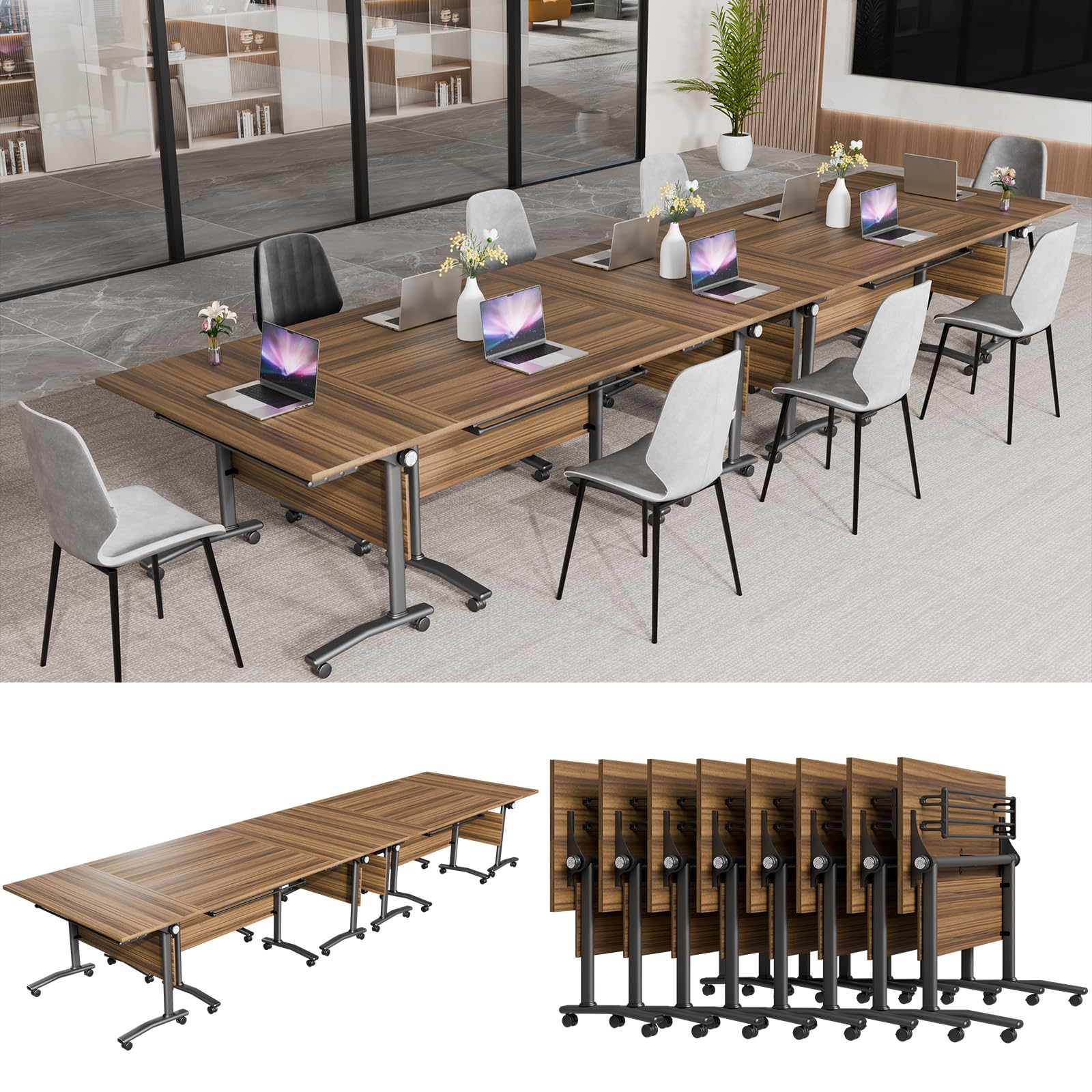 Mobile Folding Conference Table with Flip Top