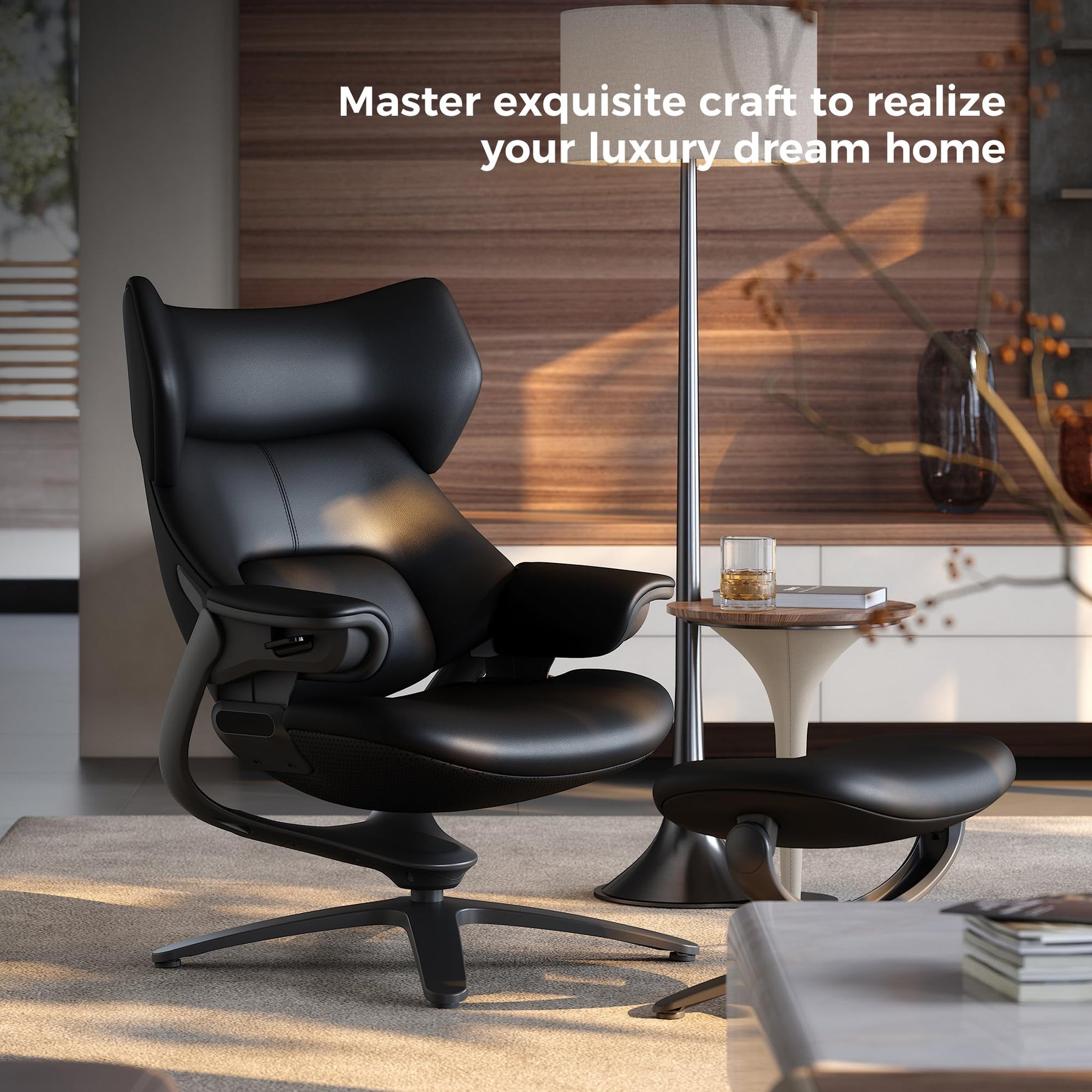 Genuine Leather Reclining Swivel Chair with Ottoman
