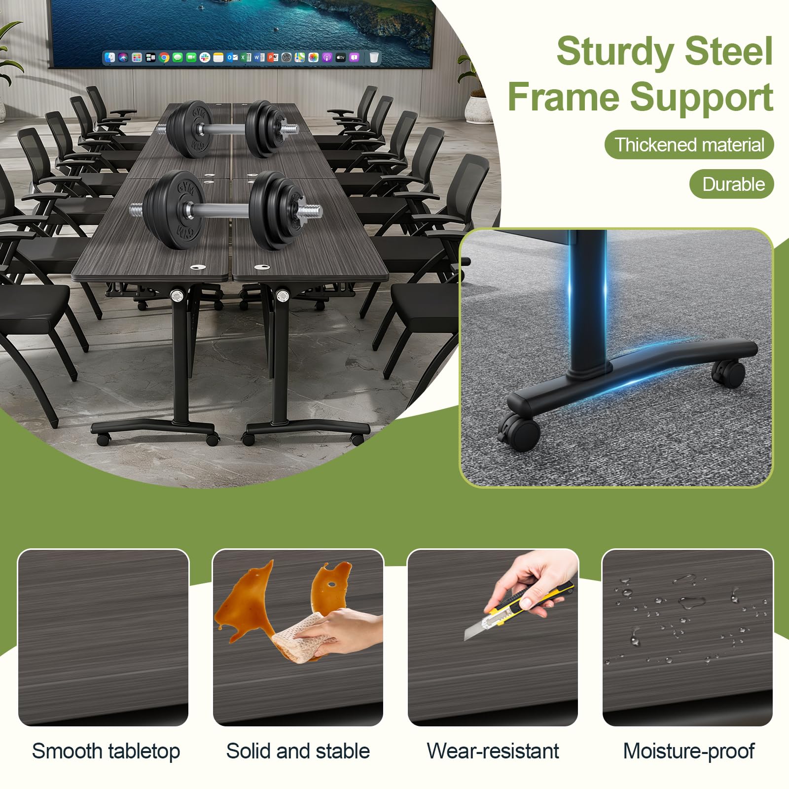 Mobile Folding Conference Table Set for 10–14 People