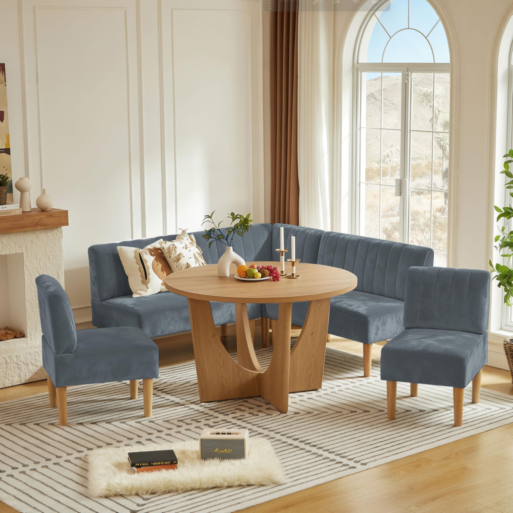 47" Round Farmhouse Dining Table Set for 4