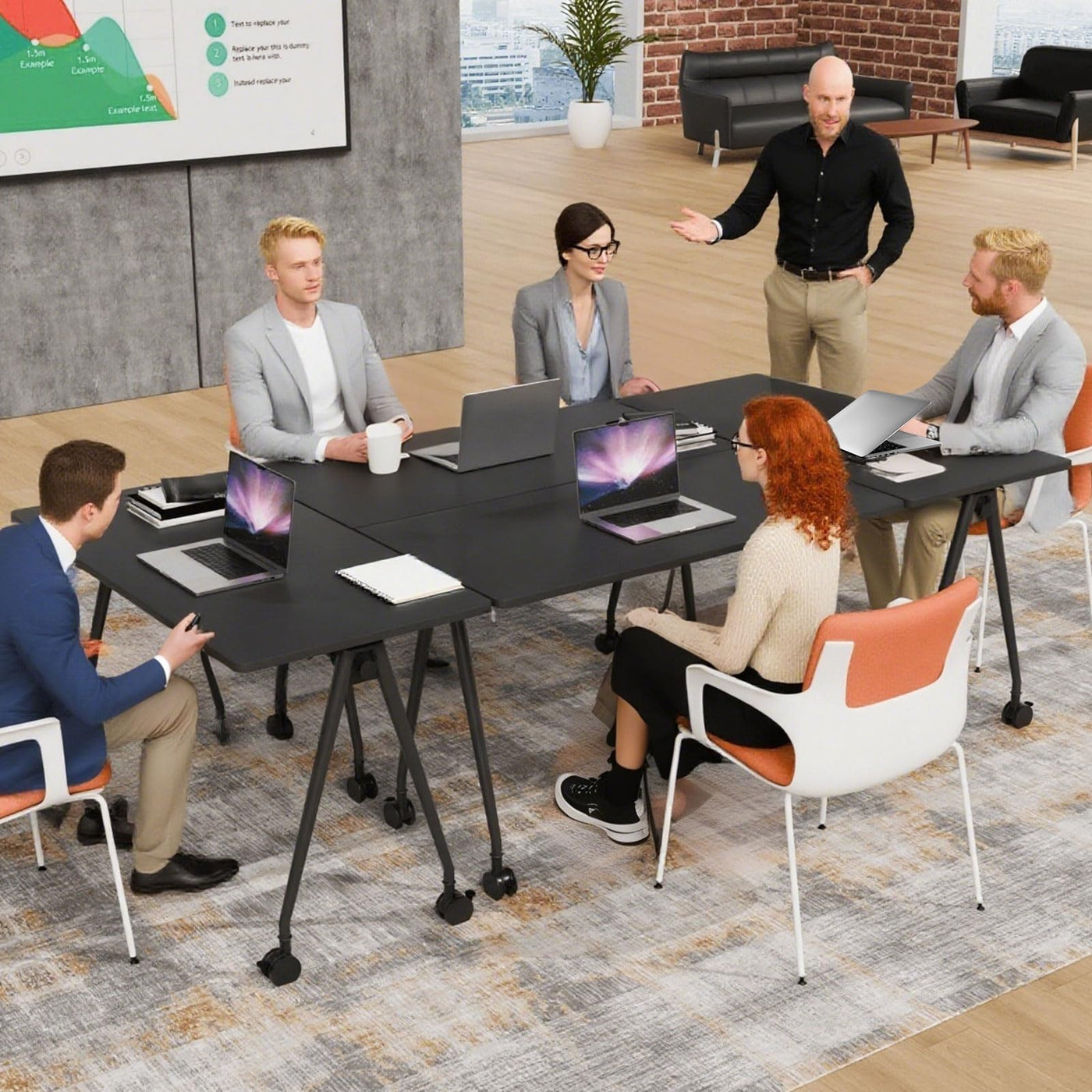 Foldable Conference Table with Wheels for 2–16 People