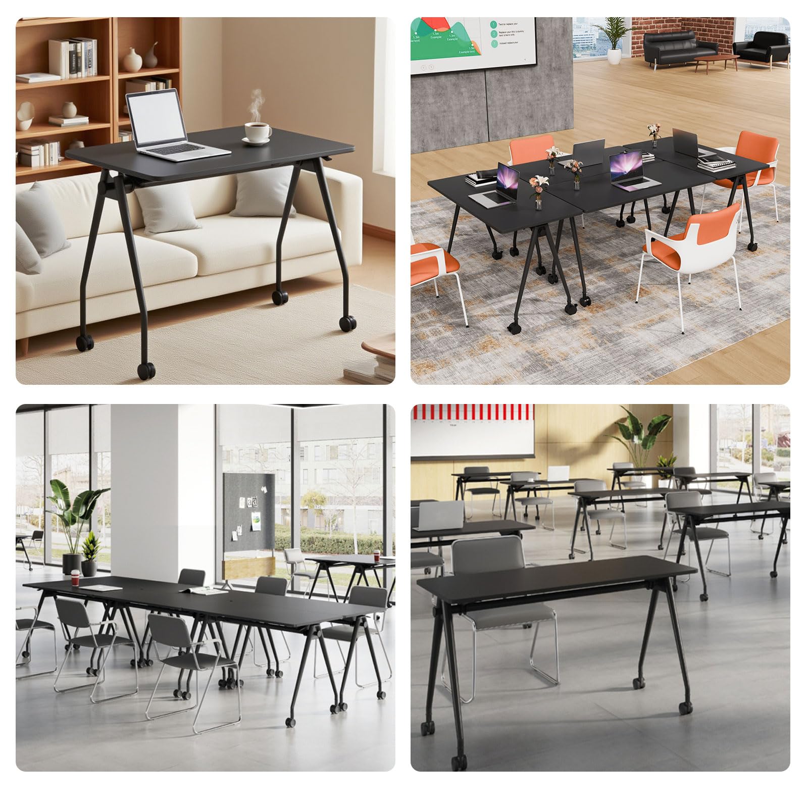 Foldable Conference Table with Wheels for 2–16 People