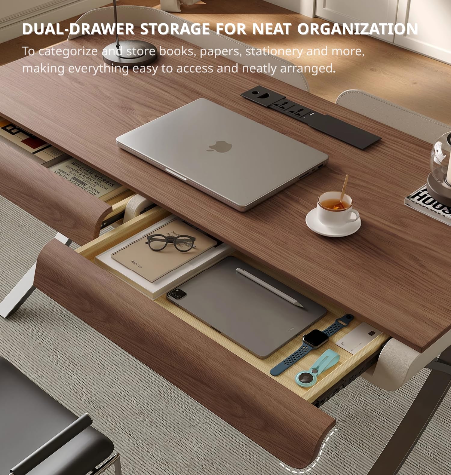 Executive Desk with Cable Management & Steel Legs