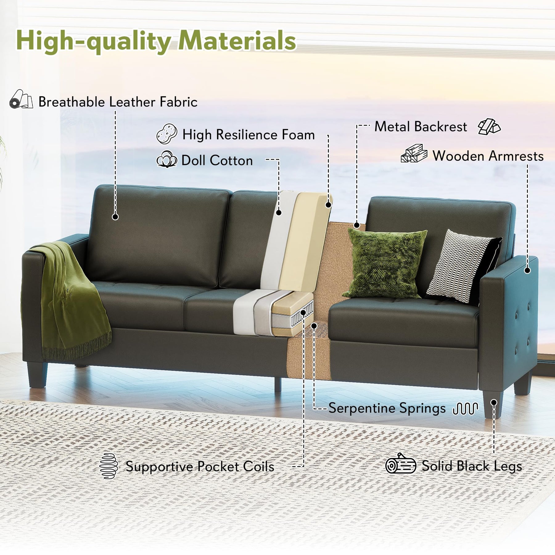 3-Piece Faux Leather Sofa, Loveseat & Accent Chair Set