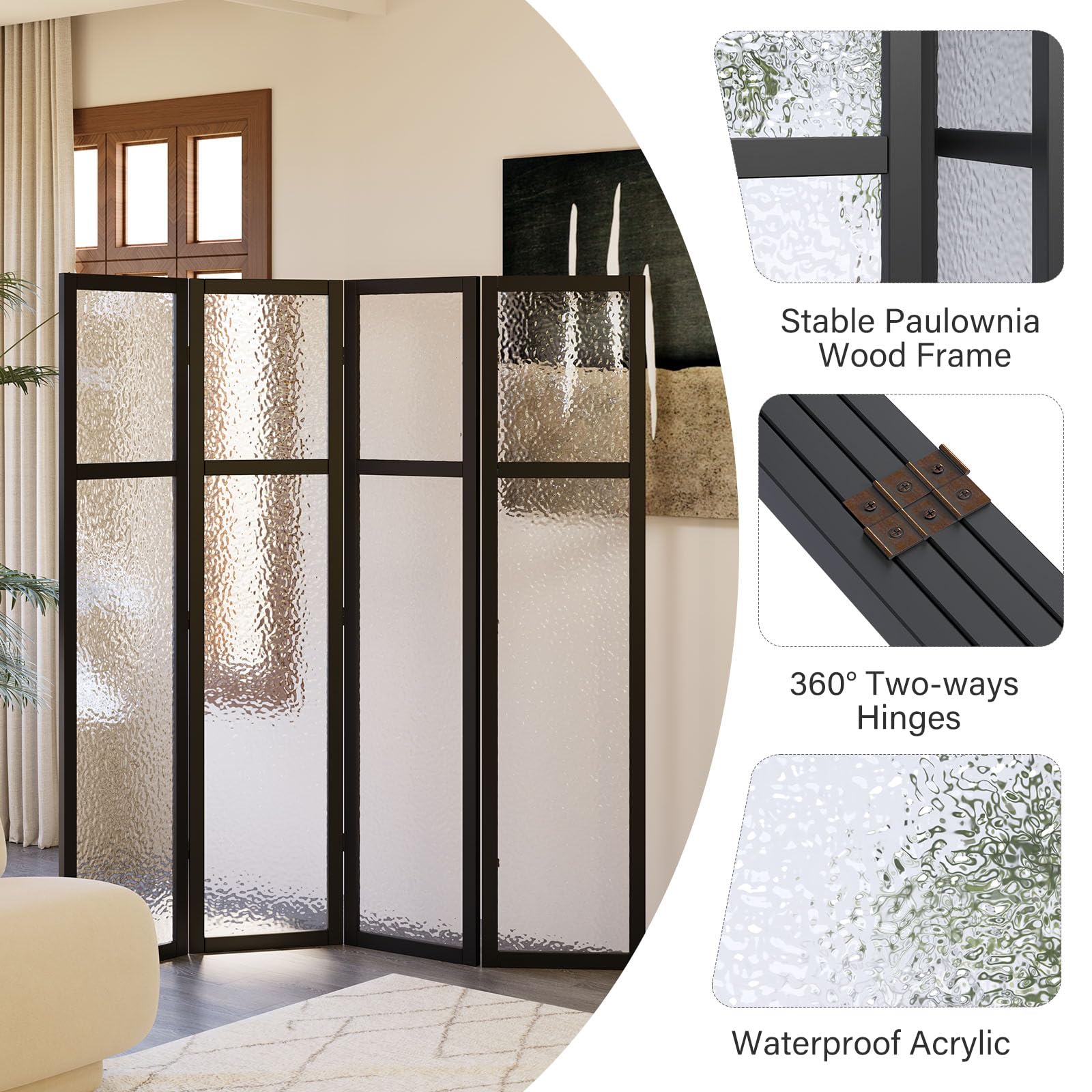 4-Panel Acrylic Privacy Room Divider