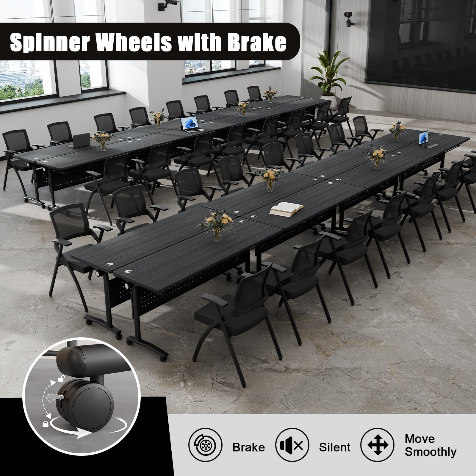Folding Conference Table with Wheels & Cable Grommets
