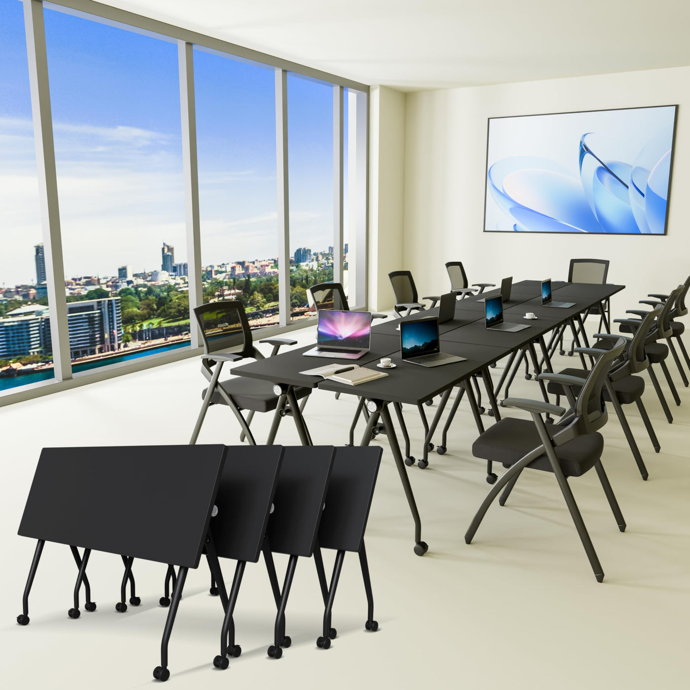 Foldable Conference Table with Wheels for 2–16 People