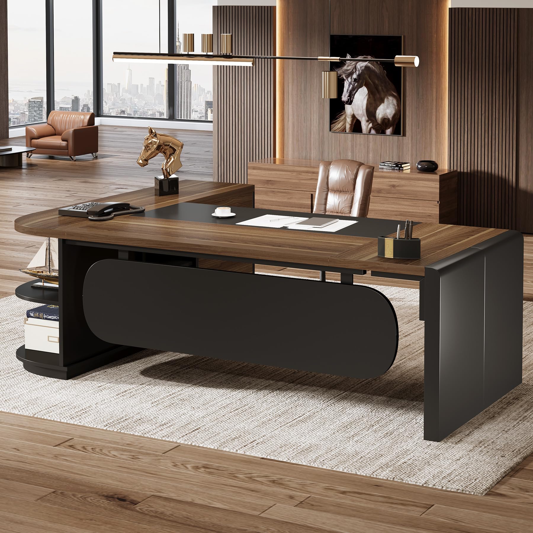 80" L-Shaped Executive Desk with Storage Cabinet