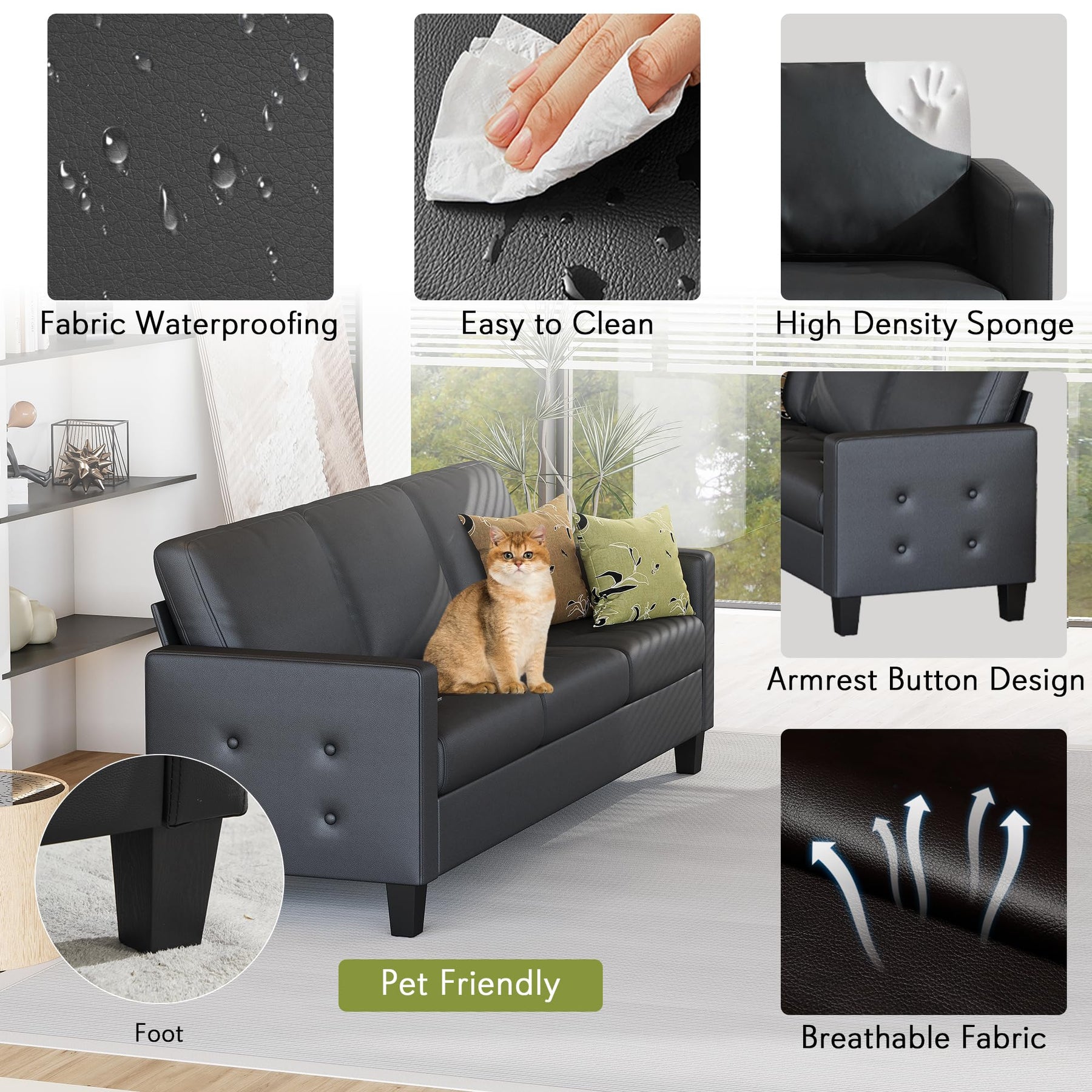 3-Piece Faux Leather Sofa, Loveseat & Accent Chair Set
