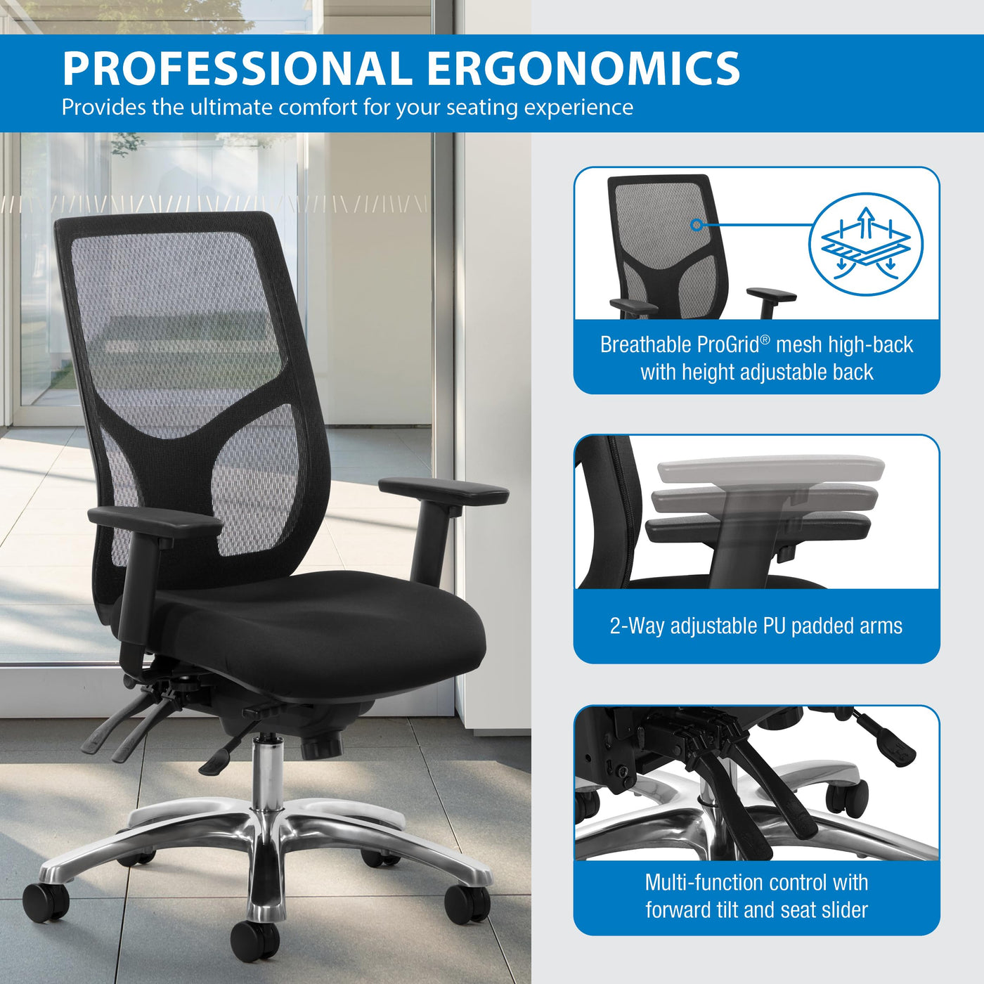 High-Back Mesh Ergonomic Office Chair with Adjustable Arms