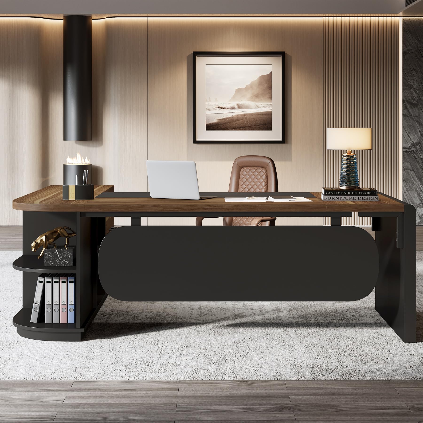 80" L-Shaped Executive Desk with Storage Cabinet