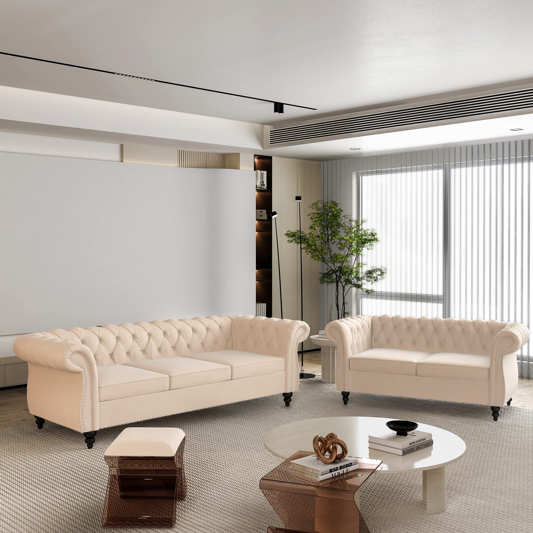 Chesterfield Sofa & Chair Living Room Set