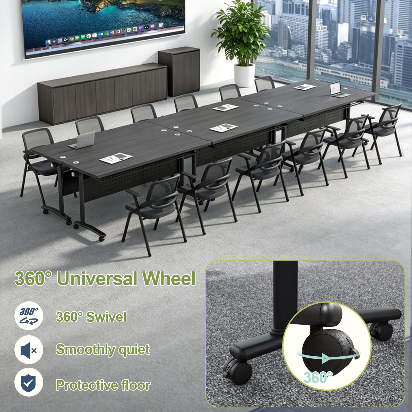 Mobile Folding Conference Table Set for 10–14 People